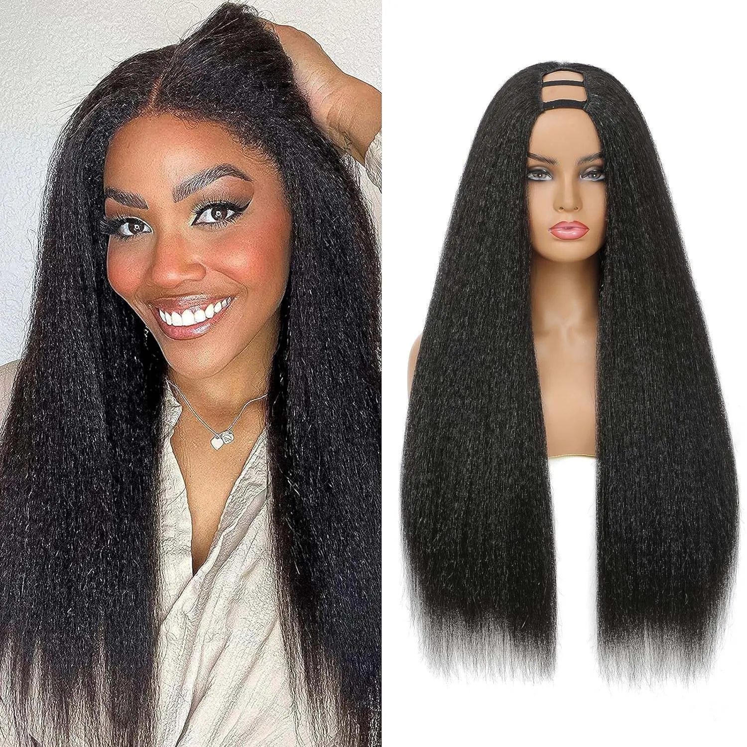 Kinky Straight V Part Wig 26 Inch Yaki Straight