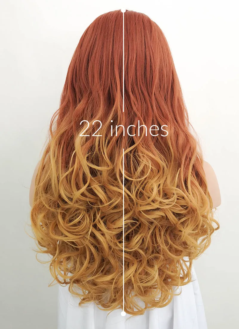 Light Auburn Yellow Blonde Ombre Wavy Lace Front Synthetic Wig LF085H