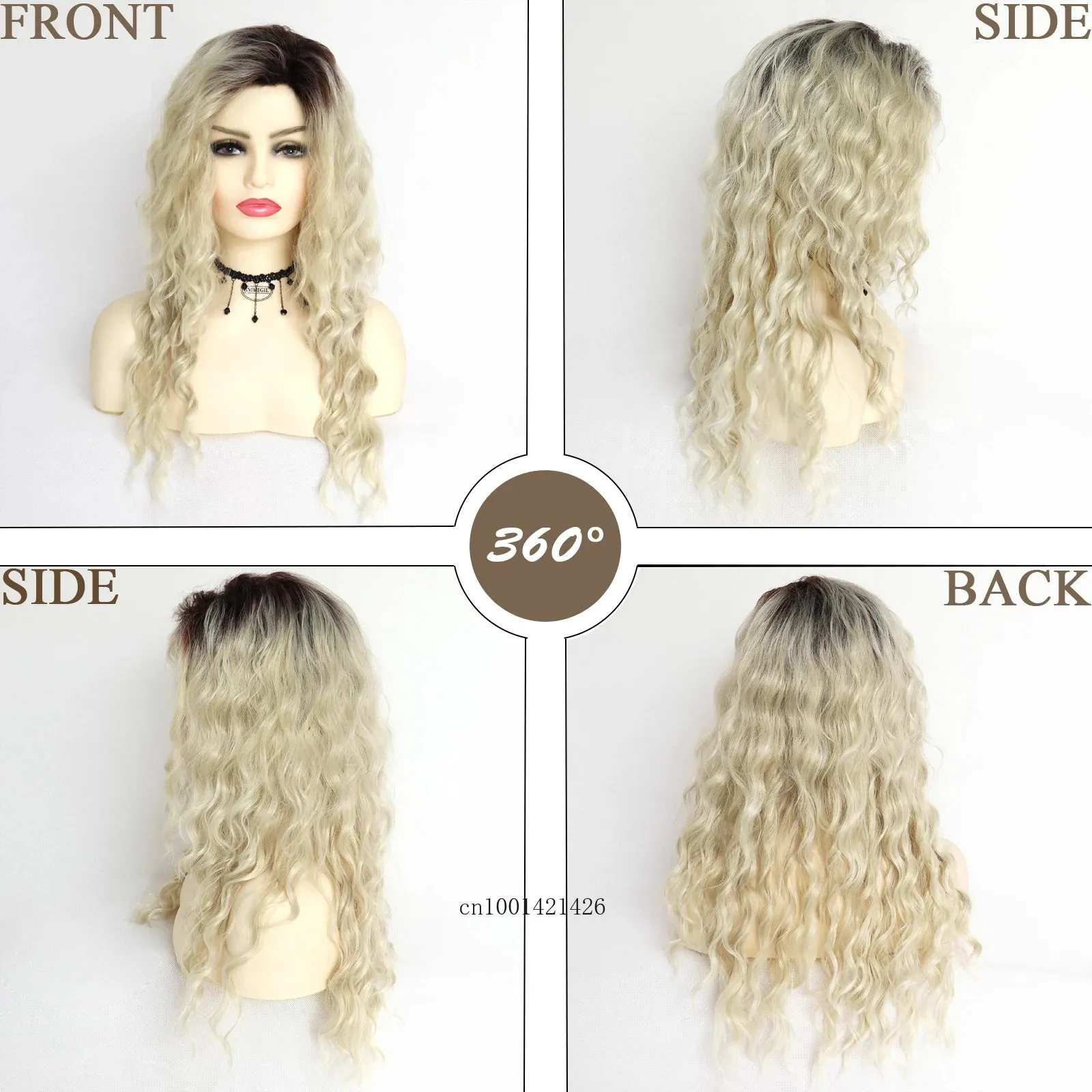 Long Curly Wigs for Women Synthetic Hair Ombre Blonde Wigs with Black Roots Natural Hairstyles Party Wig Cosplay Halloween Coser
