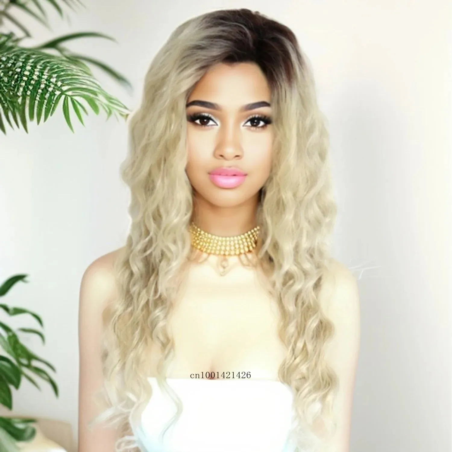 Long Curly Wigs for Women Synthetic Hair Ombre Blonde Wigs with Black Roots Natural Hairstyles Party Wig Cosplay Halloween Coser