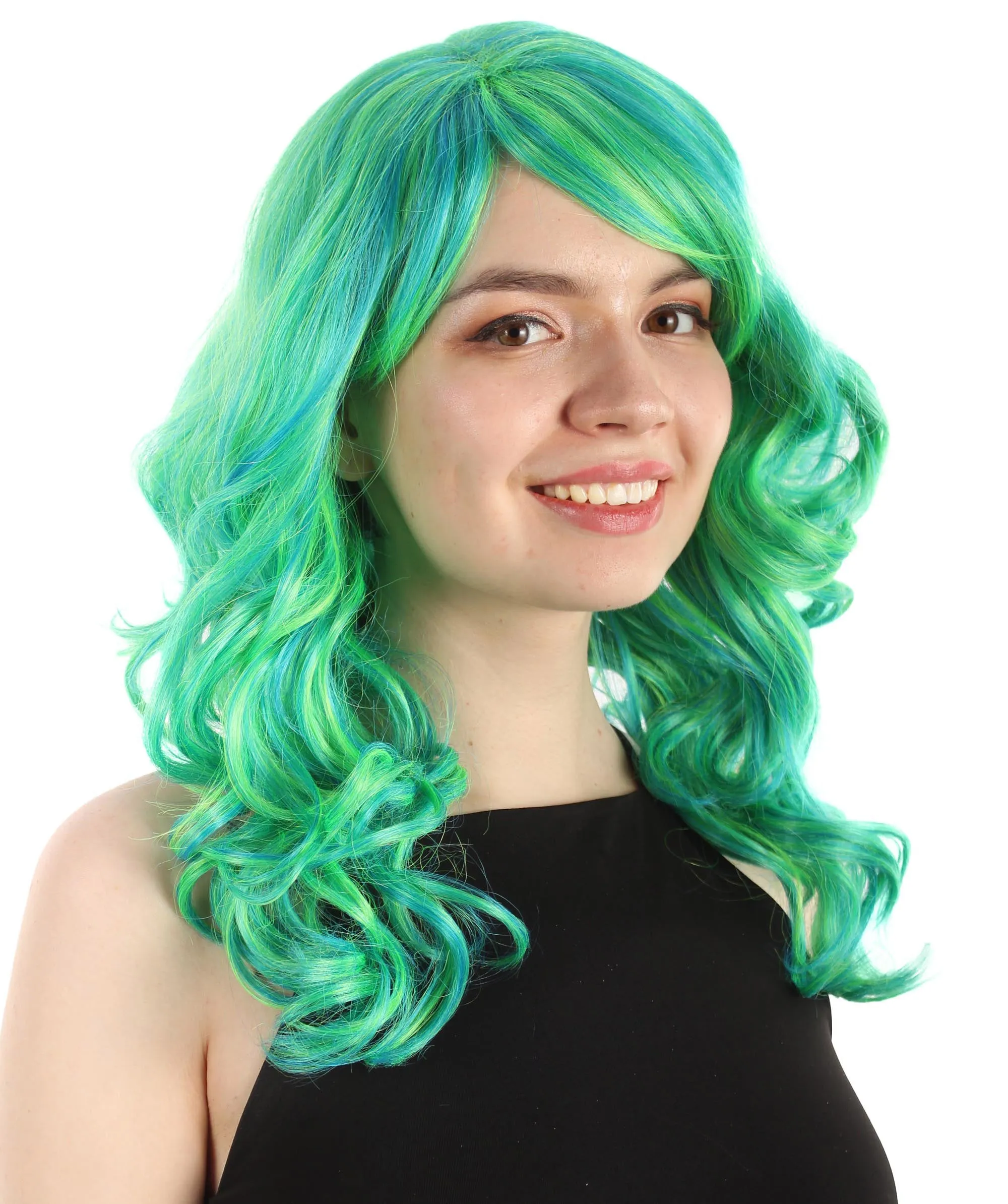 Long Length Wavy Cosplay Halloween Costume Party Hair Synthetic Fiber Mermaid Fairytale Wig, 18 Inches | HPO