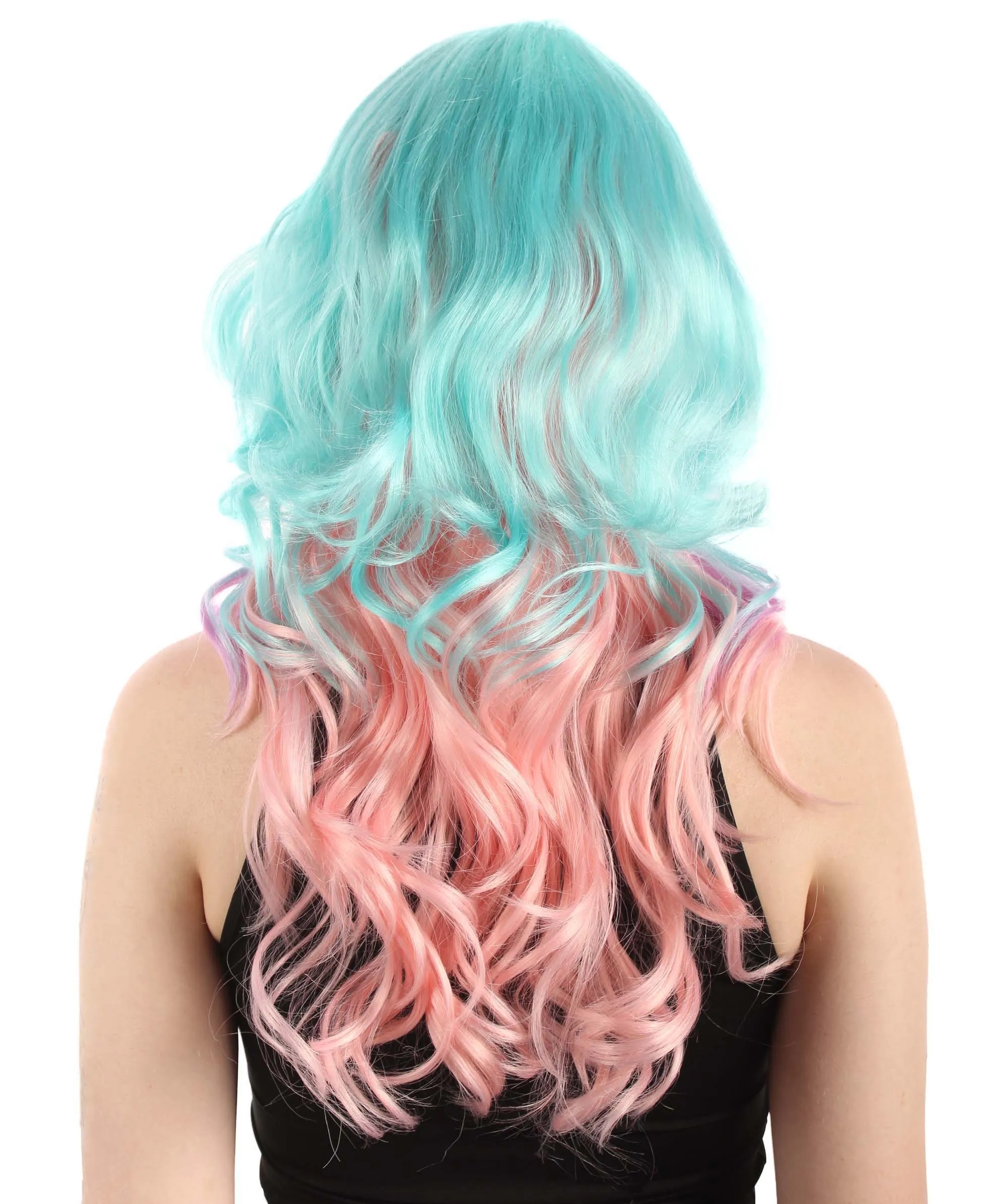 Long Length Wavy Cosplay Halloween Costume Party Hair Synthetic Fiber Mermaid Fairytale Wig, 18 Inches | HPO