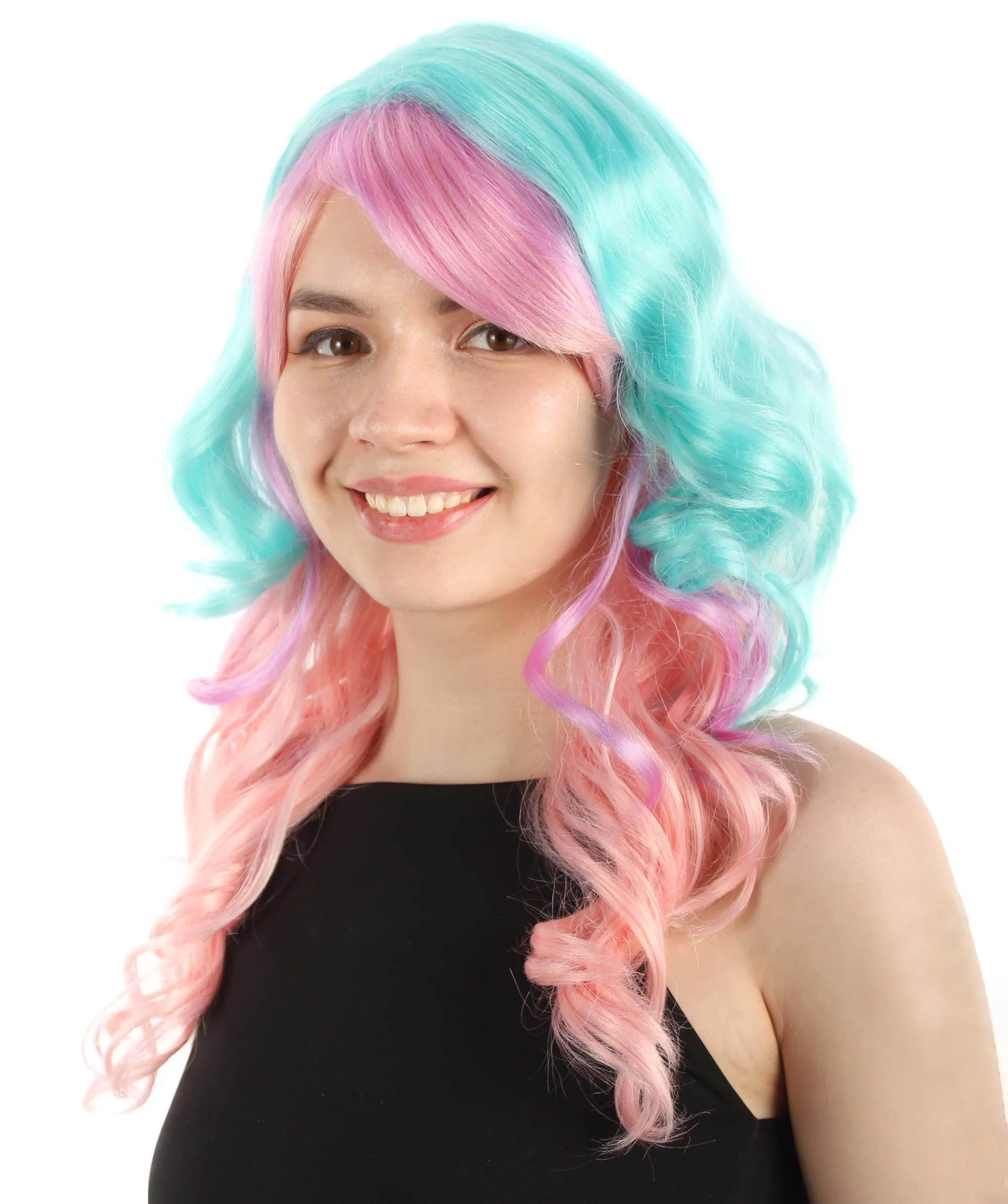 Long Length Wavy Cosplay Halloween Costume Party Hair Synthetic Fiber Mermaid Fairytale Wig, 18 Inches | HPO