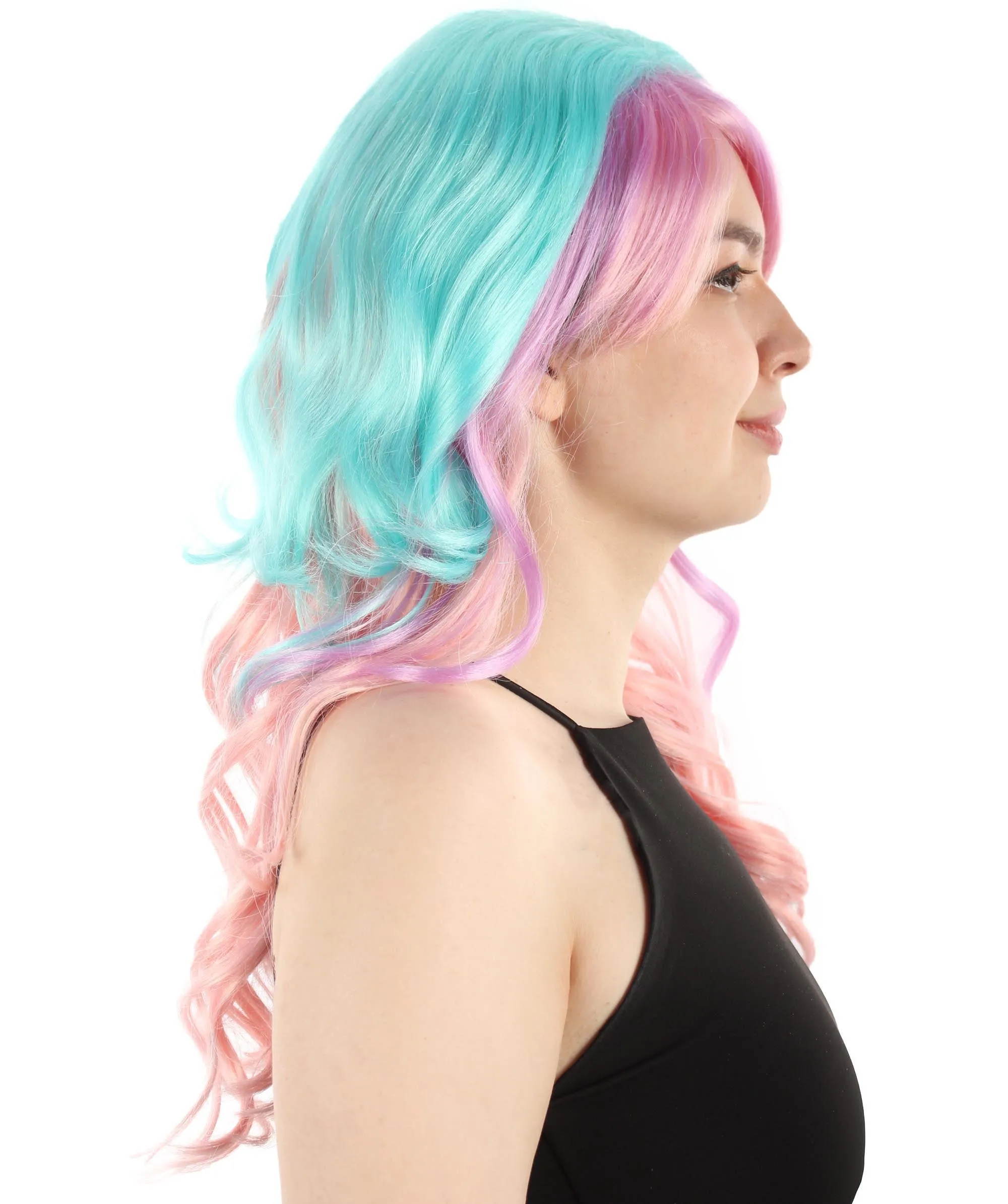 Long Length Wavy Cosplay Halloween Costume Party Hair Synthetic Fiber Mermaid Fairytale Wig, 18 Inches | HPO