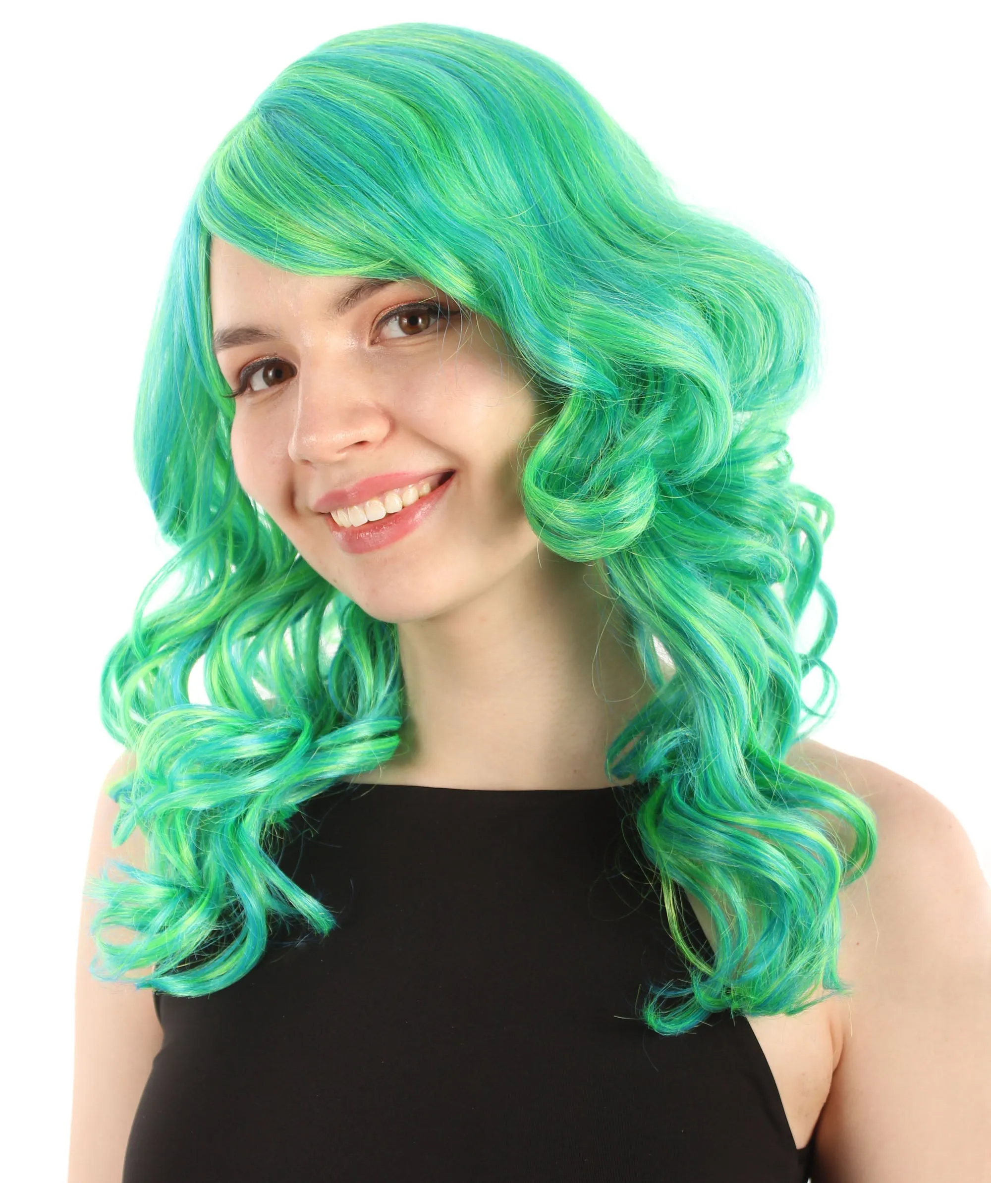 Long Length Wavy Cosplay Halloween Costume Party Hair Synthetic Fiber Mermaid Fairytale Wig, 18 Inches | HPO