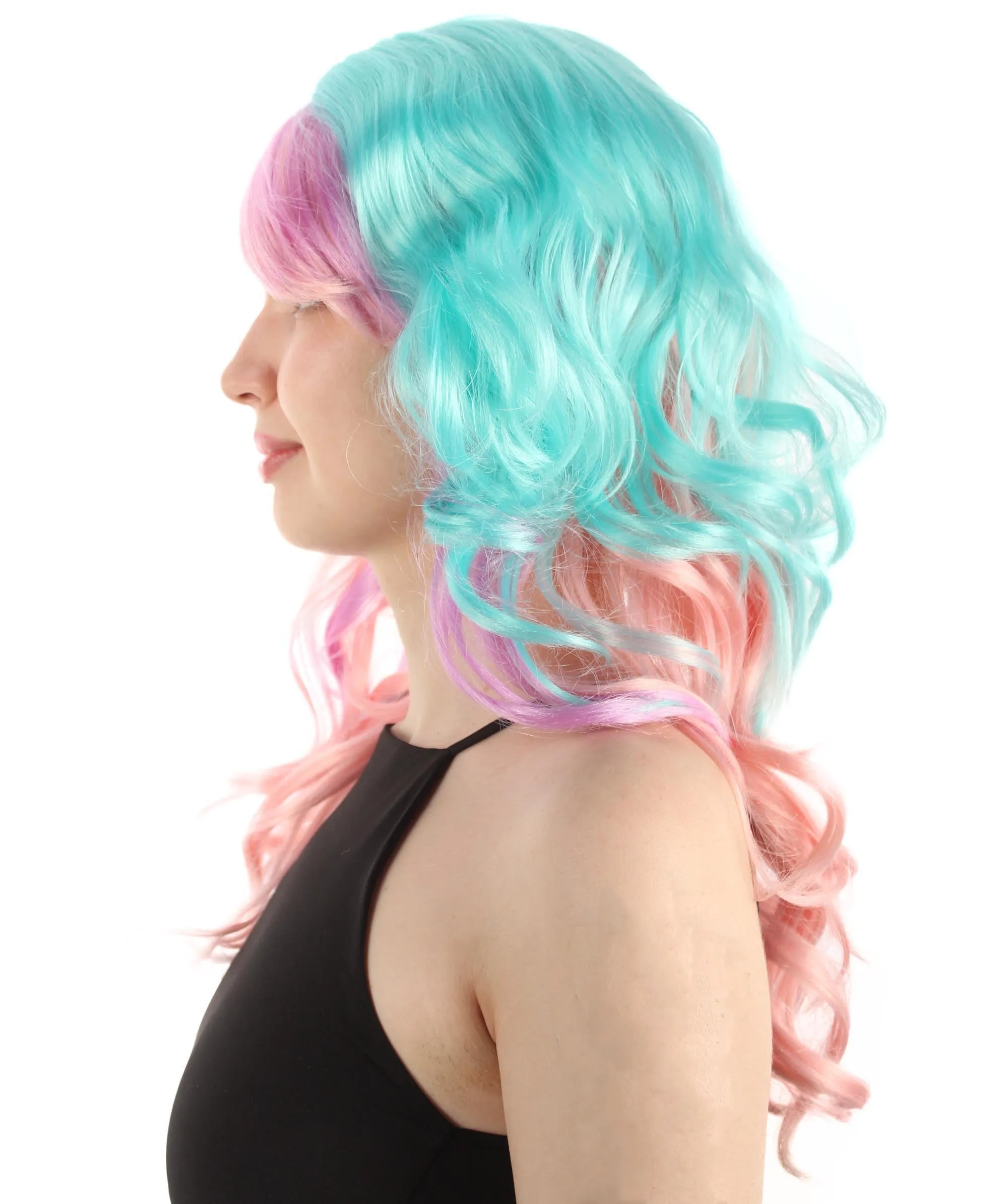 Long Length Wavy Cosplay Halloween Costume Party Hair Synthetic Fiber Mermaid Fairytale Wig, 18 Inches | HPO