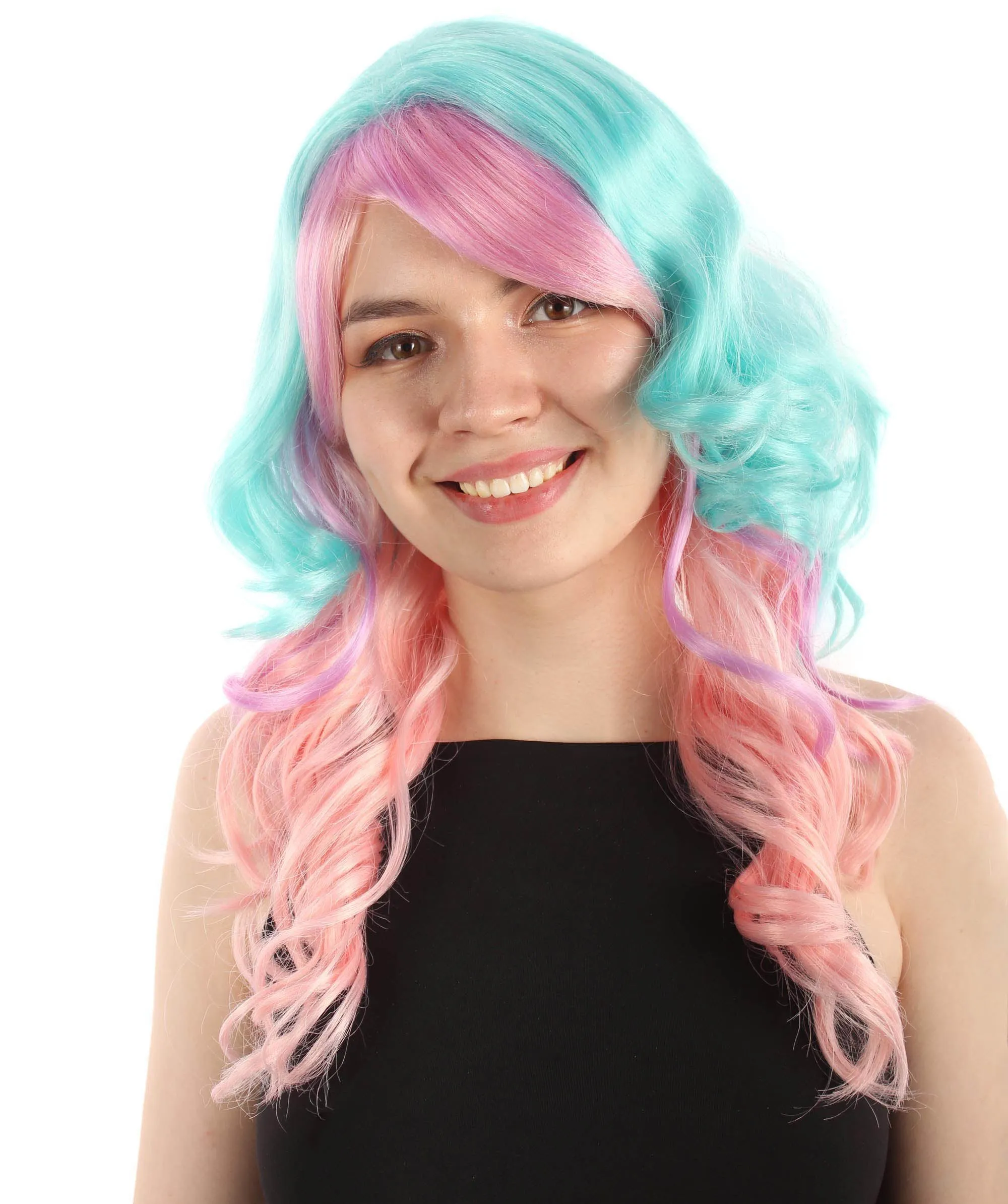 Long Length Wavy Cosplay Halloween Costume Party Hair Synthetic Fiber Mermaid Fairytale Wig, 18 Inches | HPO