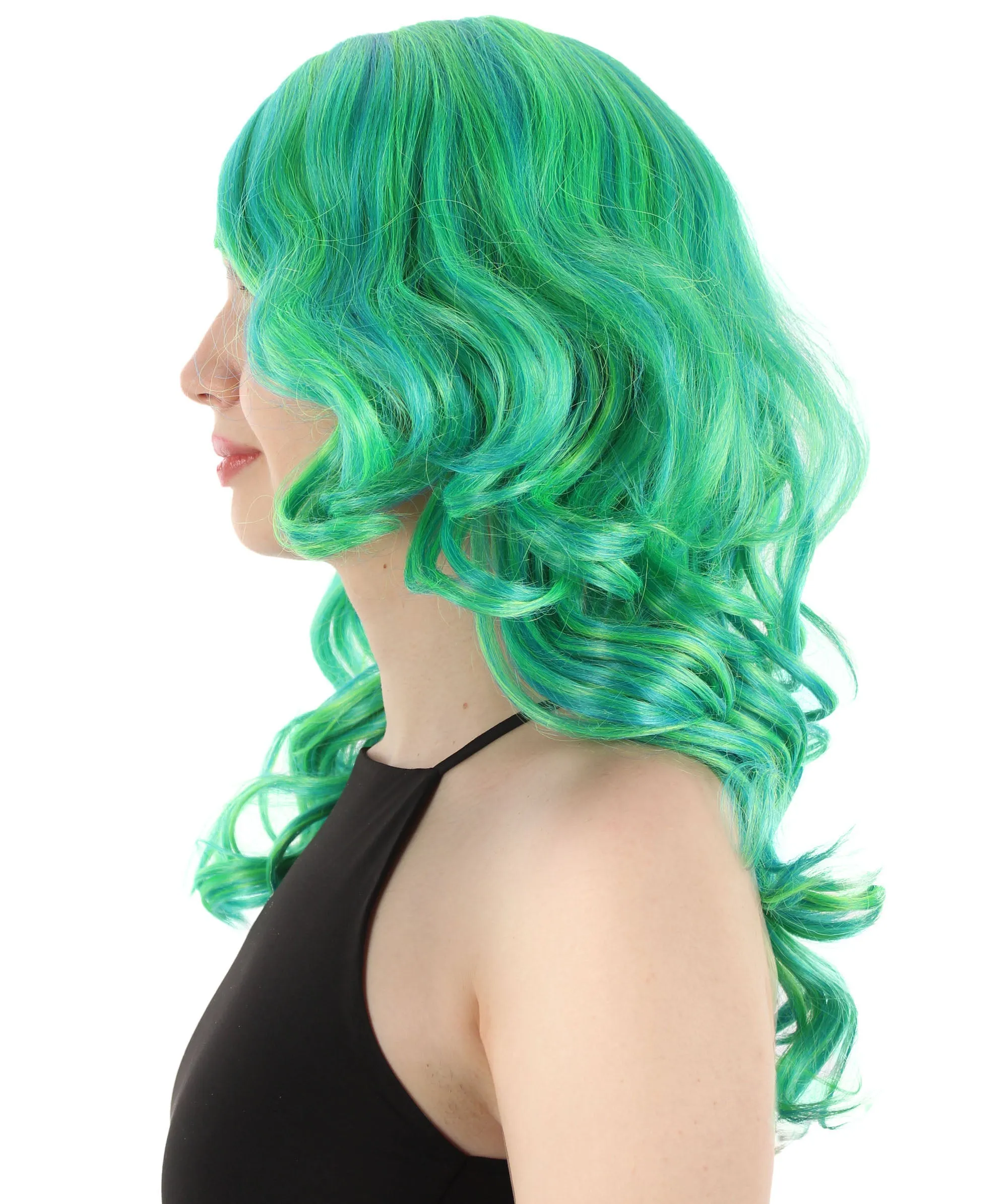 Long Length Wavy Cosplay Halloween Costume Party Hair Synthetic Fiber Mermaid Fairytale Wig, 18 Inches | HPO