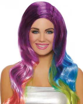 Long Wavy Rainbow Ombré Wig