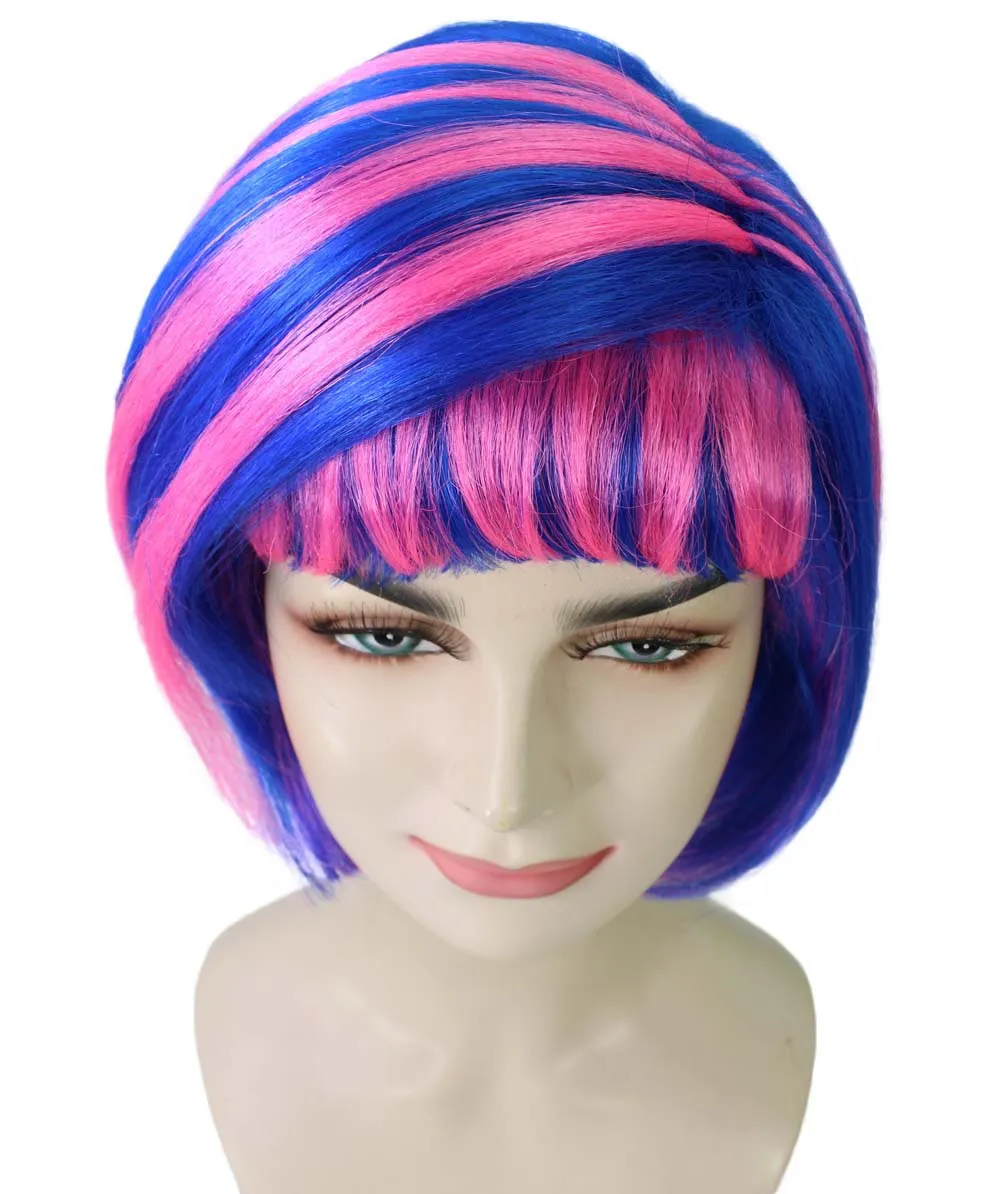 Mary Thurman Wig | Blue and Pink Shinning Bob Wigs | Premium Breathable Capless Cap