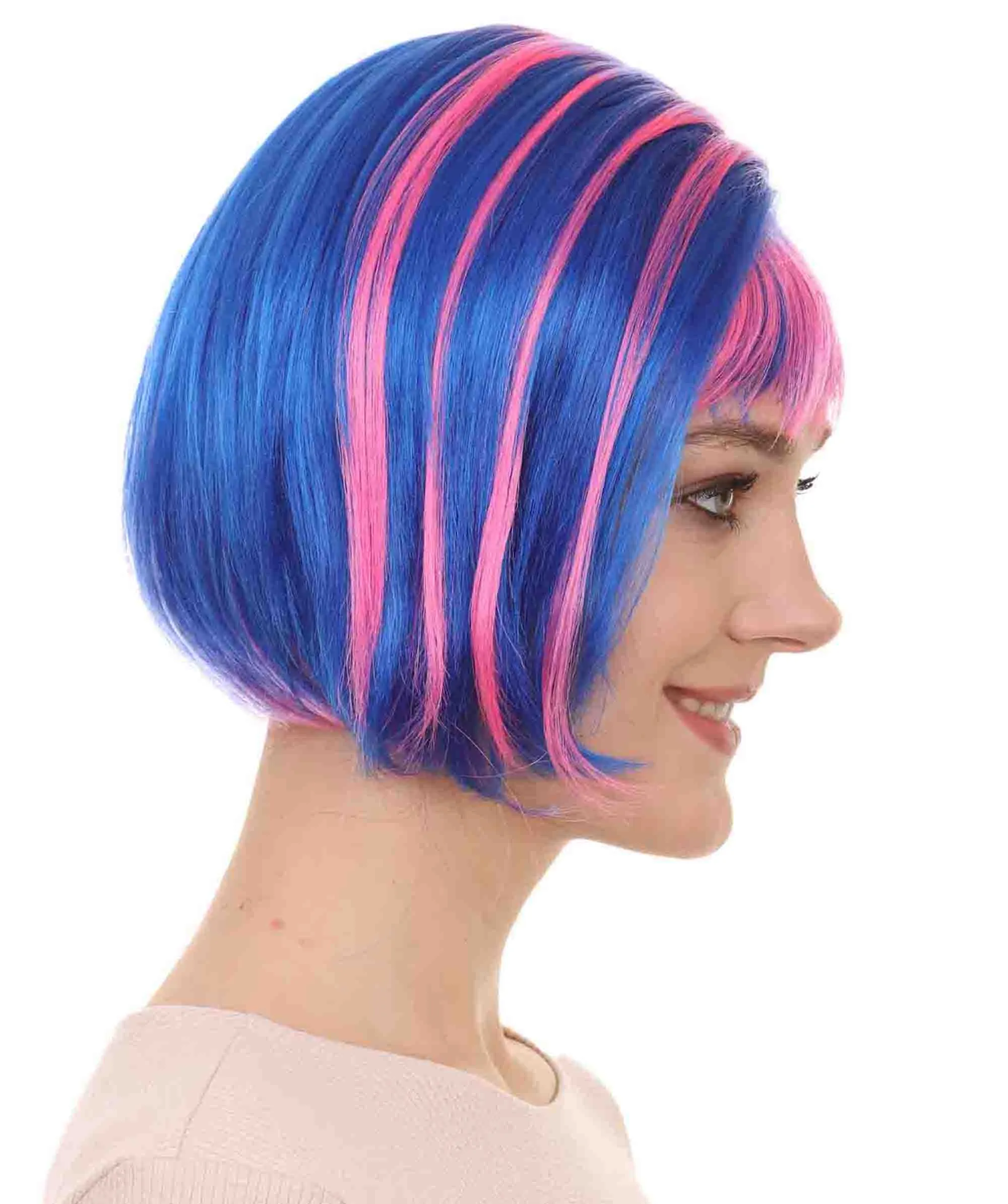 Mary Thurman Wig | Blue and Pink Shinning Bob Wigs | Premium Breathable Capless Cap