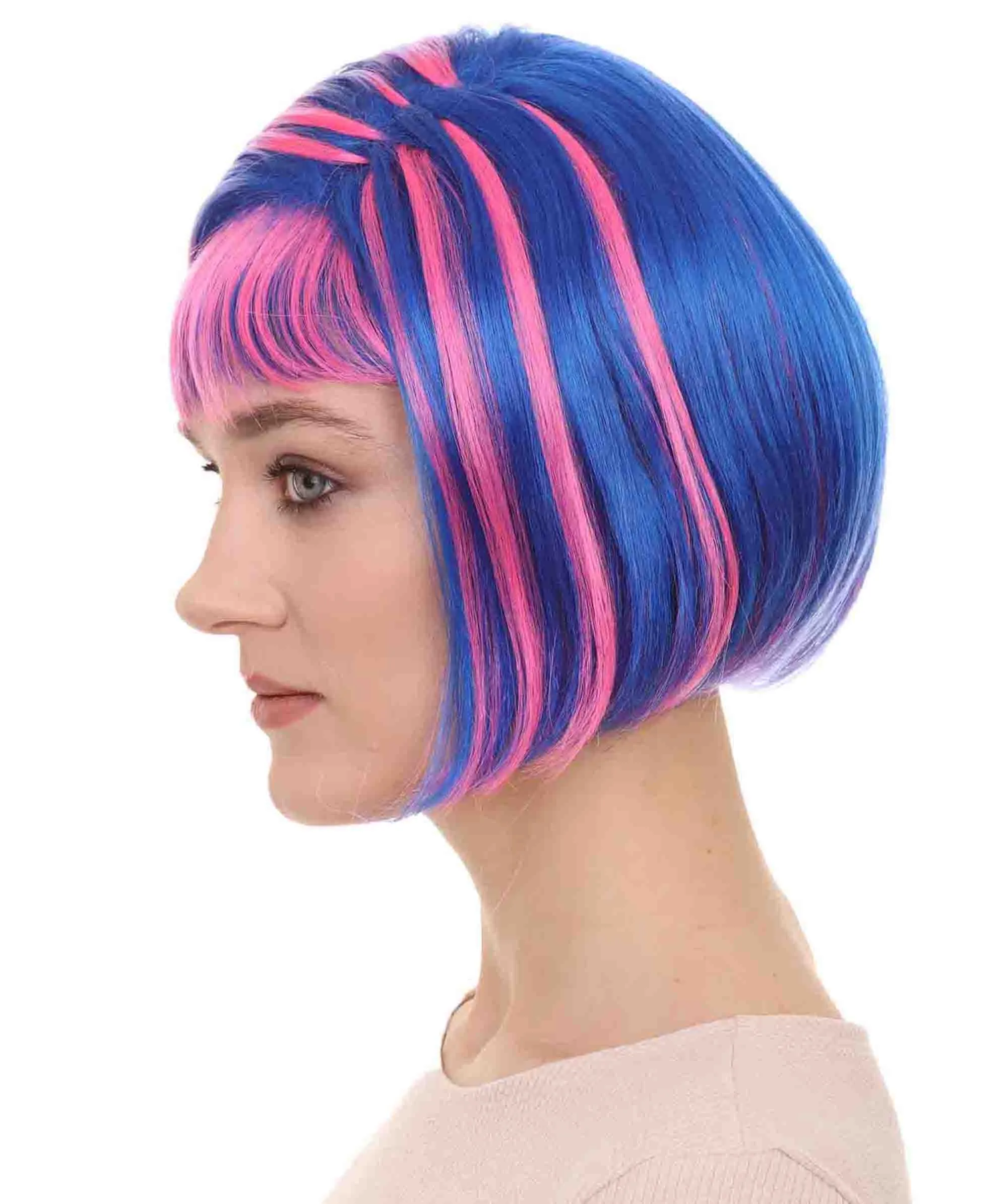 Mary Thurman Wig | Blue and Pink Shinning Bob Wigs | Premium Breathable Capless Cap
