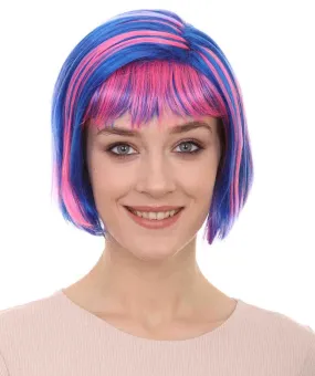 Mary Thurman Wig | Blue and Pink Shinning Bob Wigs | Premium Breathable Capless Cap