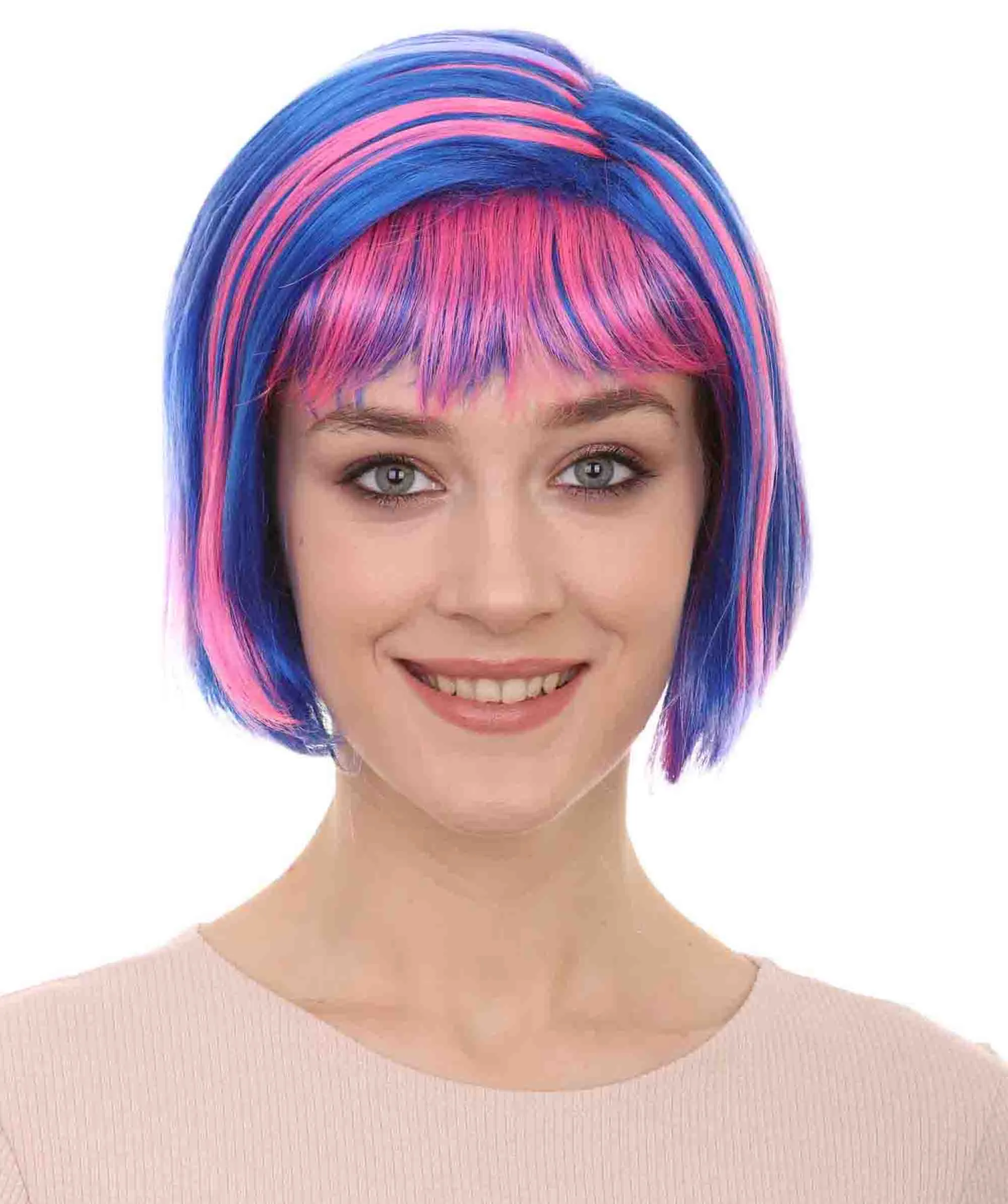 Mary Thurman Wig | Blue and Pink Shinning Bob Wigs | Premium Breathable Capless Cap