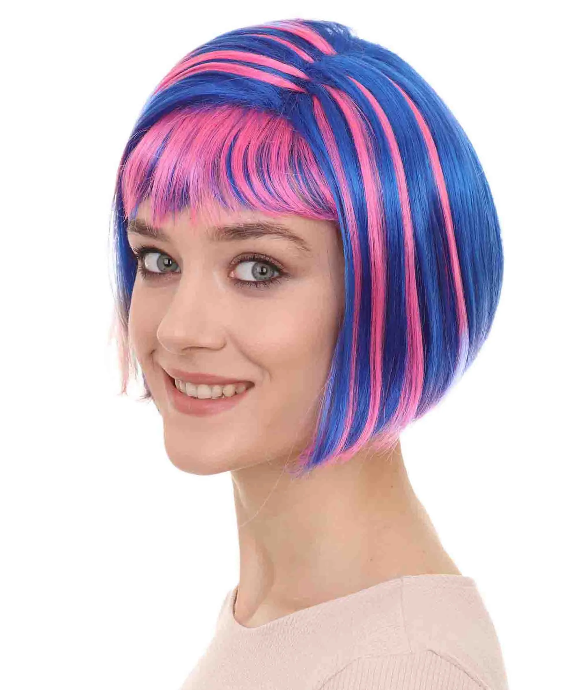 Mary Thurman Wig | Blue and Pink Shinning Bob Wigs | Premium Breathable Capless Cap