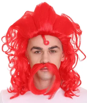 Men's Long Red Straight Handle Bar Mustache Smooth Wig | Premium Breathable Capless Cap