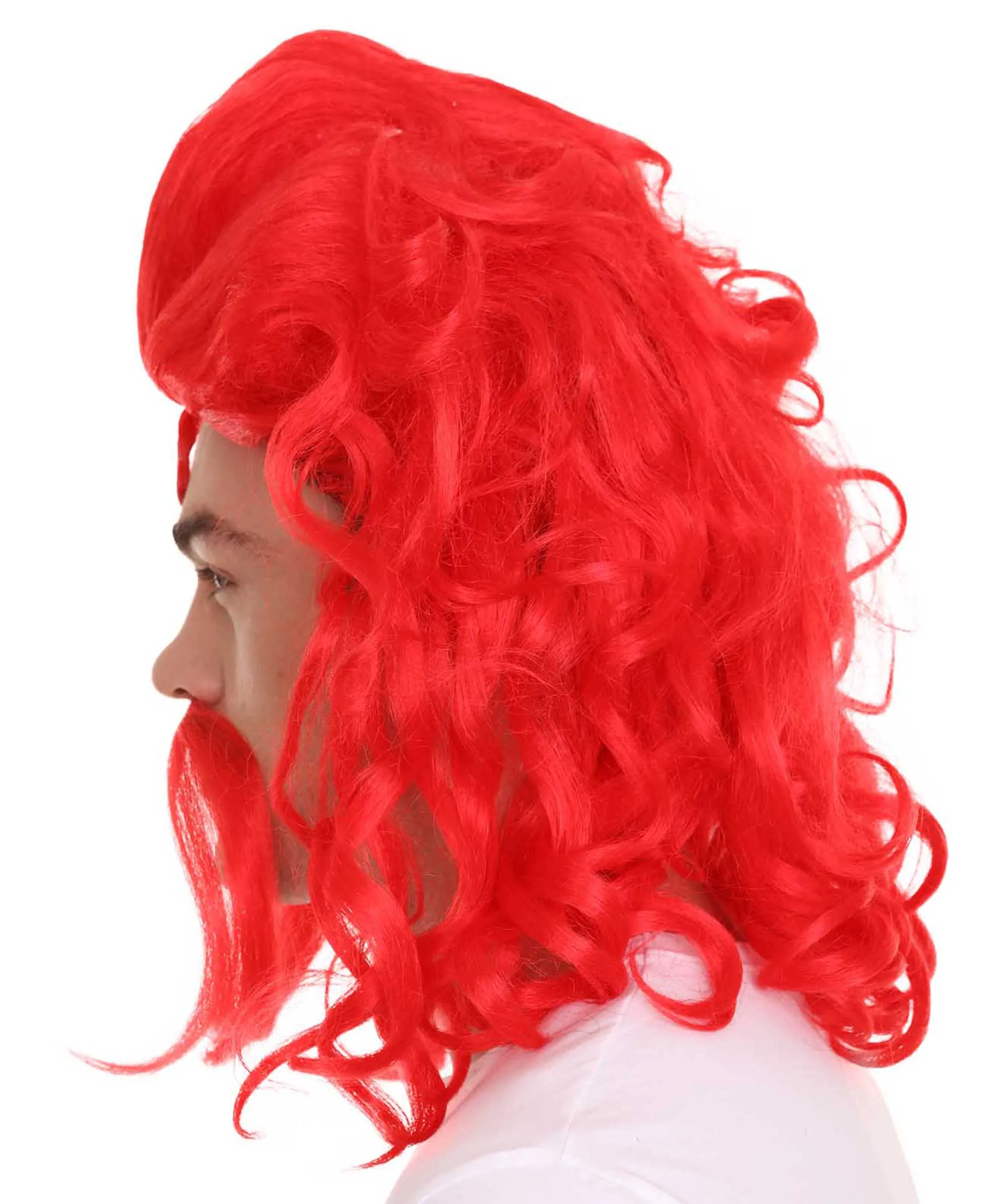 Men's Long Red Straight Handle Bar Mustache Smooth Wig | Premium Breathable Capless Cap
