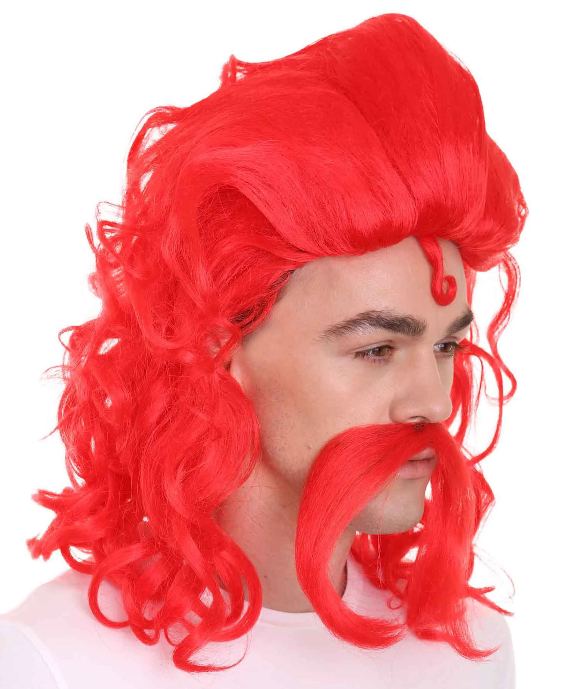 Men's Long Red Straight Handle Bar Mustache Smooth Wig | Premium Breathable Capless Cap