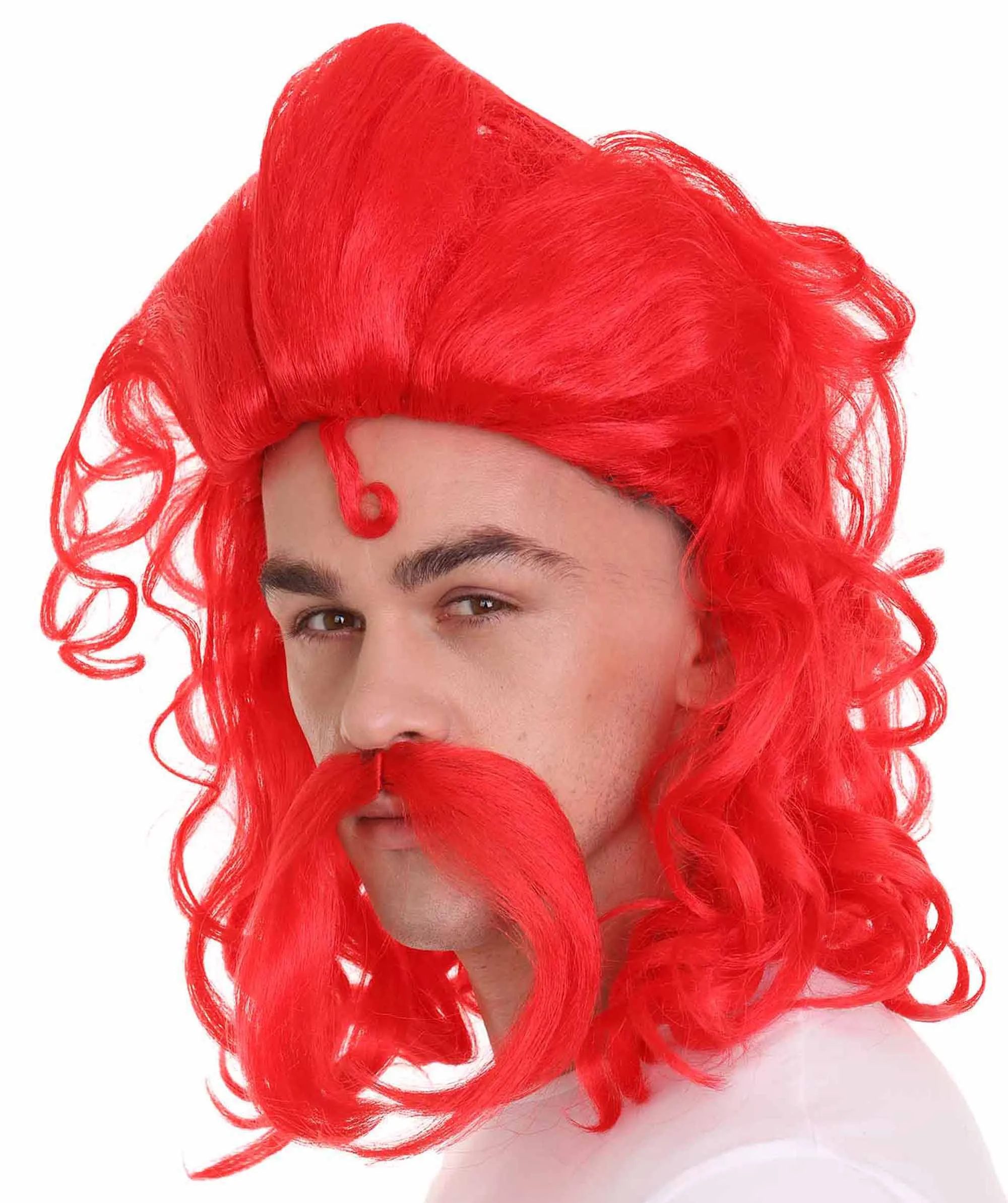 Men's Long Red Straight Handle Bar Mustache Smooth Wig | Premium Breathable Capless Cap