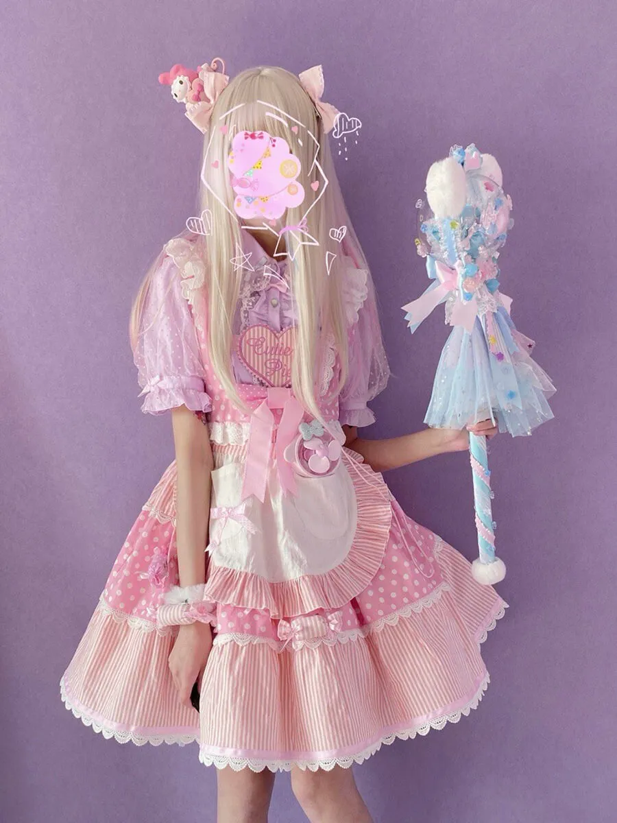 Pastel Beige Pink Hanging Ears Long Straight Hair Wig