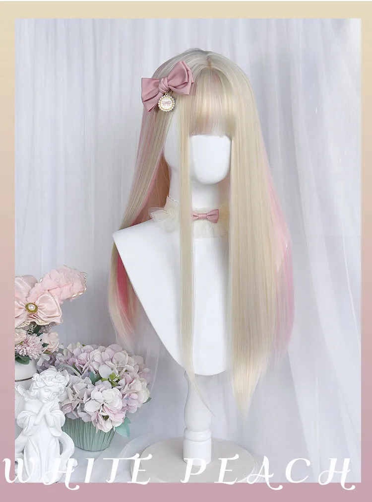 Pastel Beige Pink Hanging Ears Long Straight Hair Wig