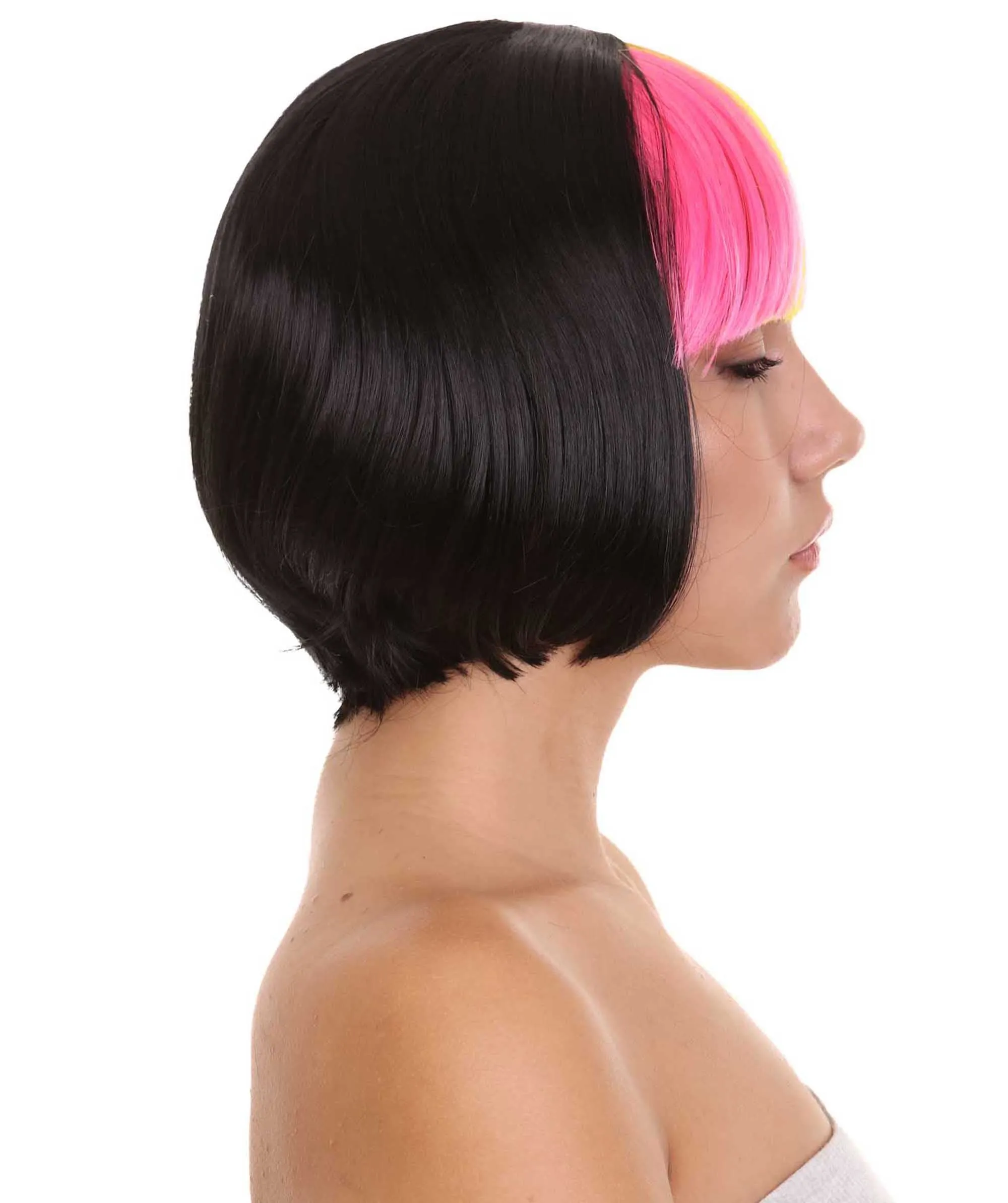 Pop Rainbow Bang Bob Womens Wig | colorful Party Ready Fancy Cosplay Halloween Wig | Premium Breathable Capless Cap