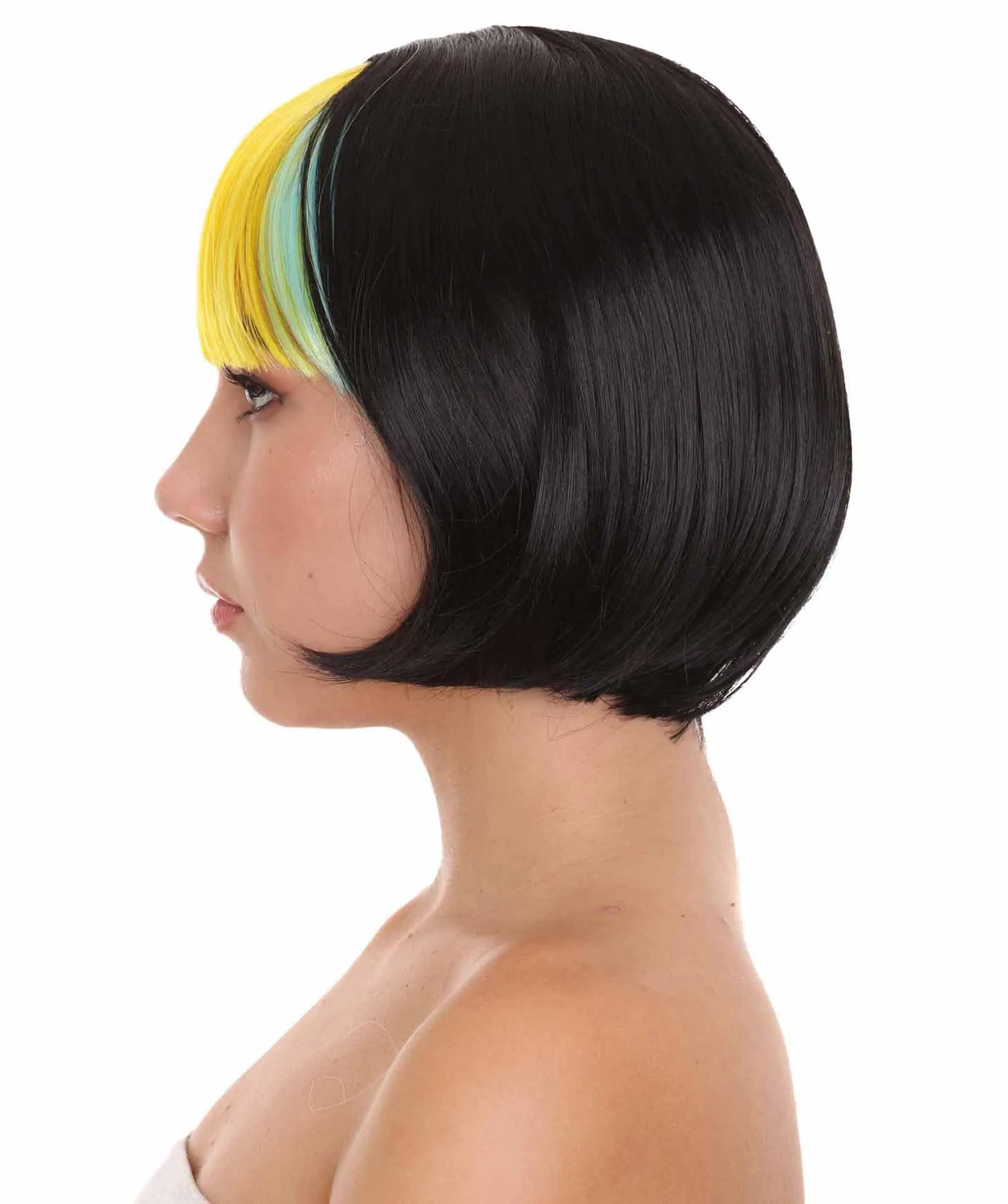 Pop Rainbow Bang Bob Womens Wig | colorful Party Ready Fancy Cosplay Halloween Wig | Premium Breathable Capless Cap