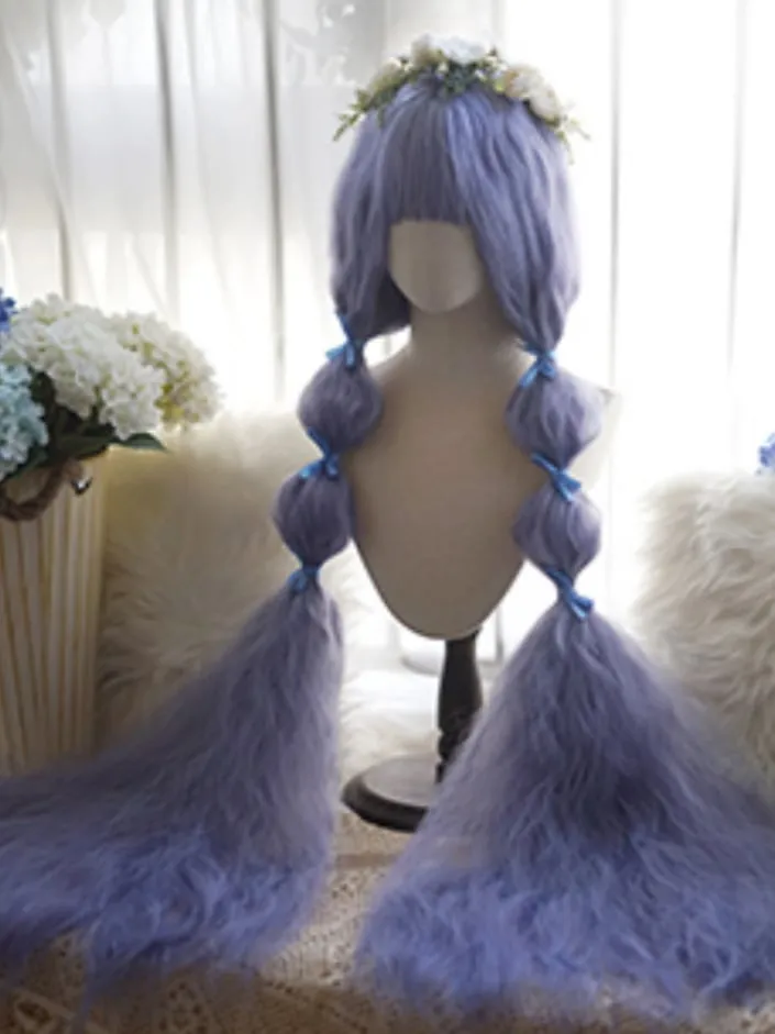 Purple Long Curly Wig With Full Bangs