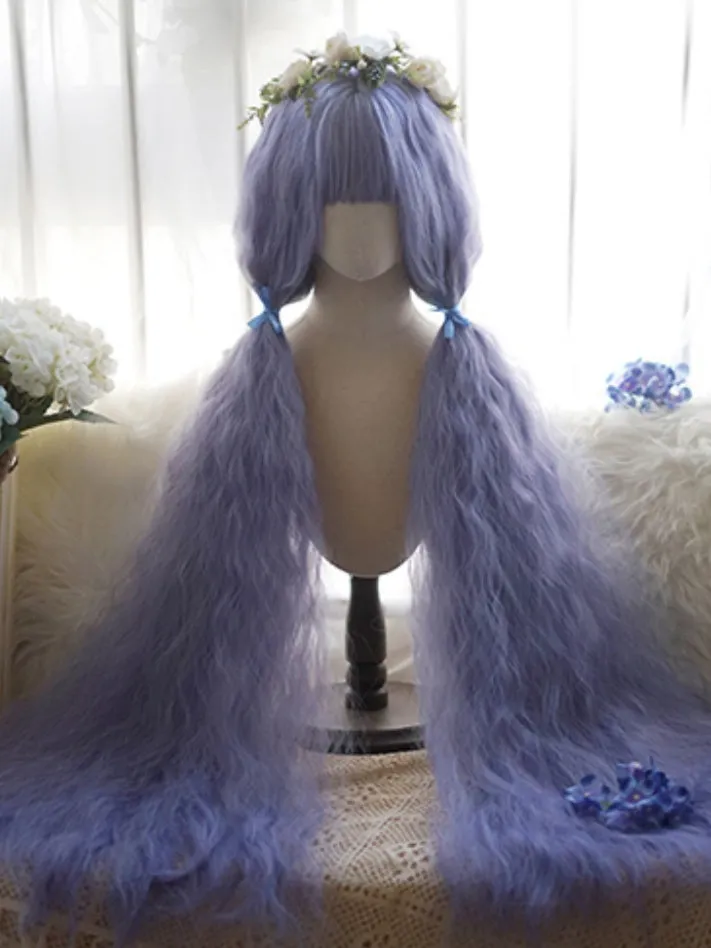 Purple Long Curly Wig With Full Bangs