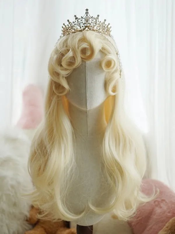 Red/Light Blonde/White/Caramel 60CM Long Wavy Wig With Curly Bangs