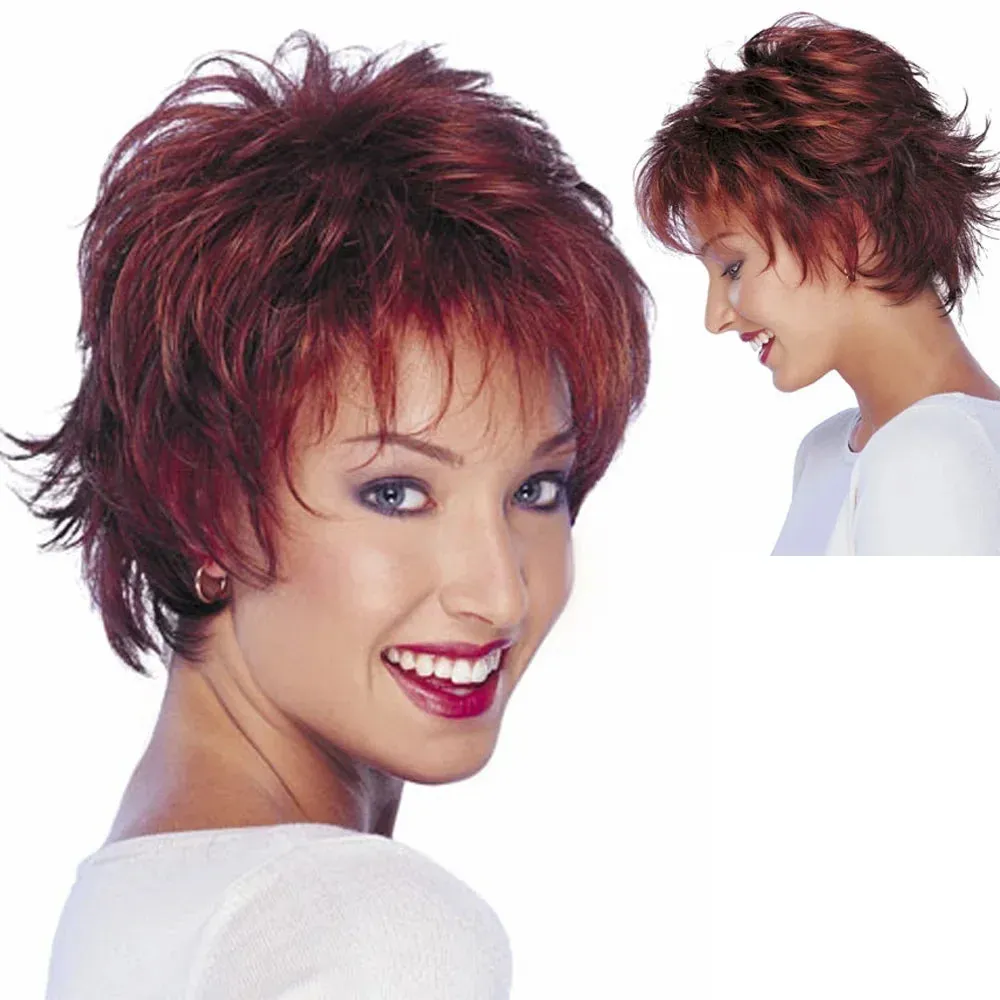 Short Blonde Wig with Bangs for Women Layered Haircut Curly Hair Replacement Wigs Fashion Pixie Cut Natural Mommy Wig