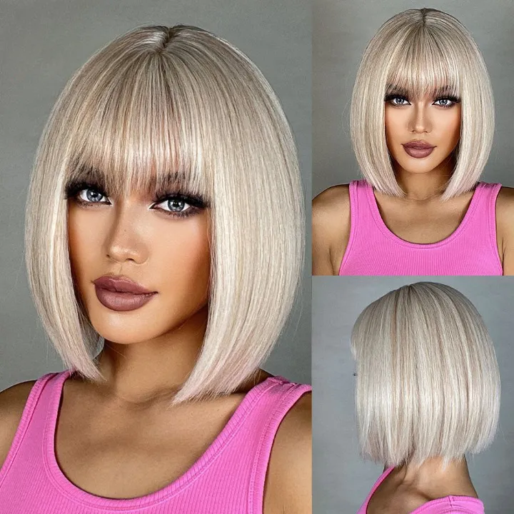 Short Bob Blonde Hair Wig with Bangs