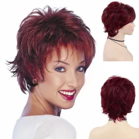 Short Wigs for Women Synthetic Red Hair Wigs with Bangs Natural Curly Haircut Ombre Color Mommy Wig Mother Elderly Wigs