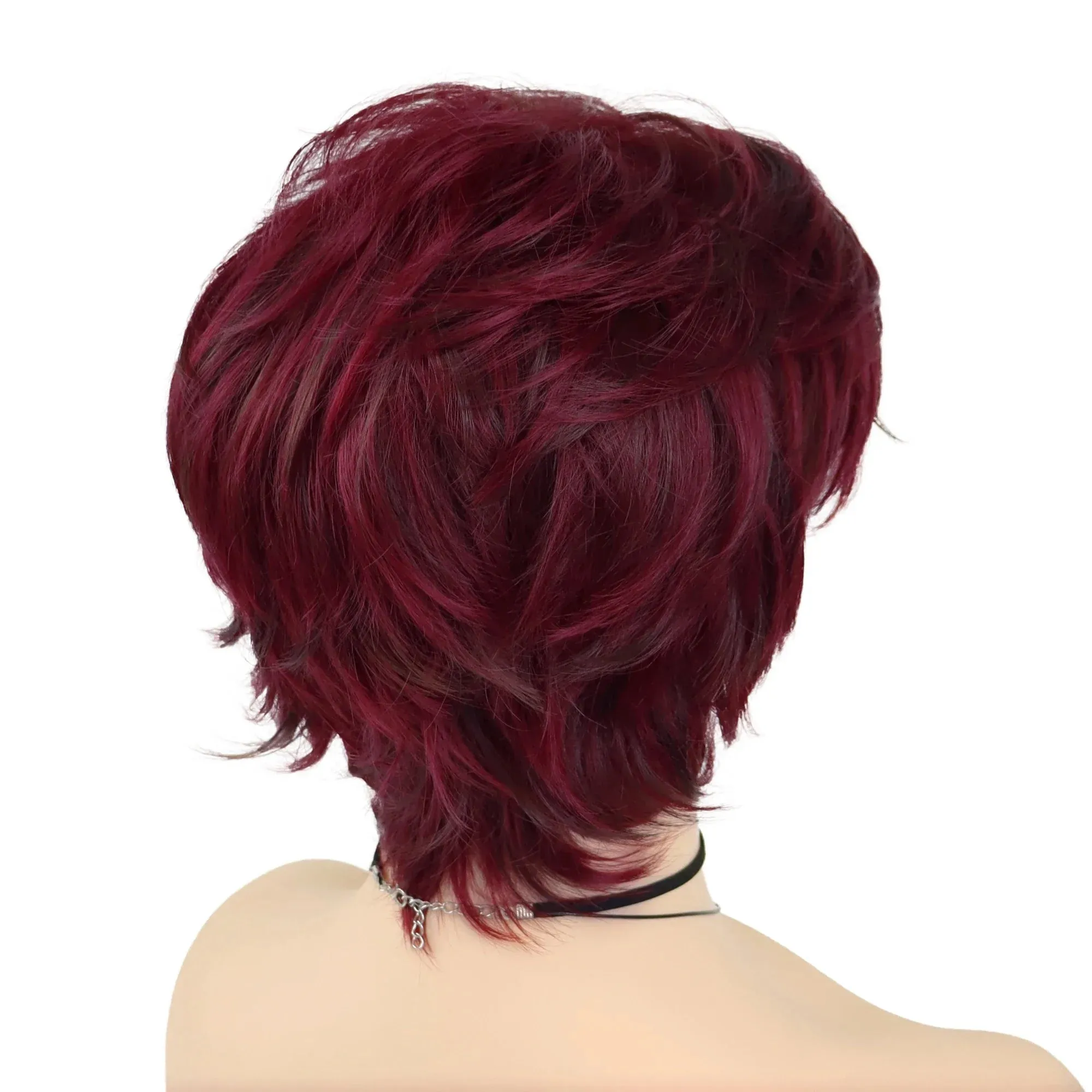 Short Wigs for Women Synthetic Red Hair Wigs with Bangs Natural Curly Haircut Ombre Color Mommy Wig Mother Elderly Wigs