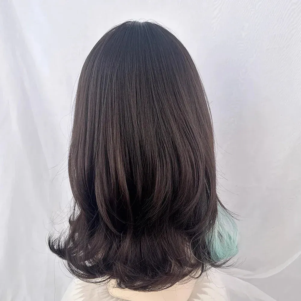 SINOTAO  -   Short Wavy Ombre Brown Pink Mixed Wig with Bangs Synthetic Lolita Cosplay Natural Women Fluffy Hair Wig for Daily Party