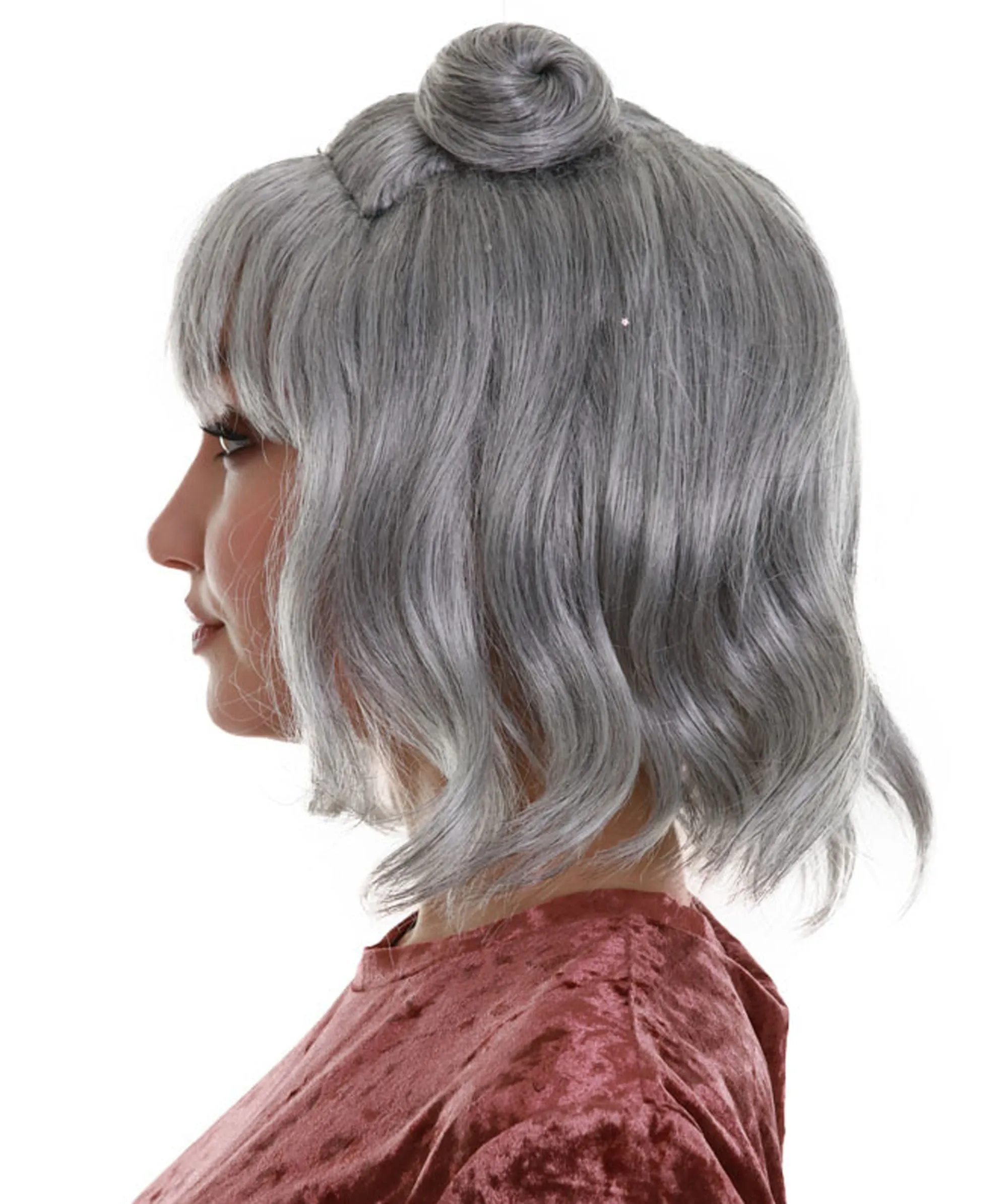 Space Buns | Women's Grey Color Straight Shoulder Length Trendy Space Buns Wig