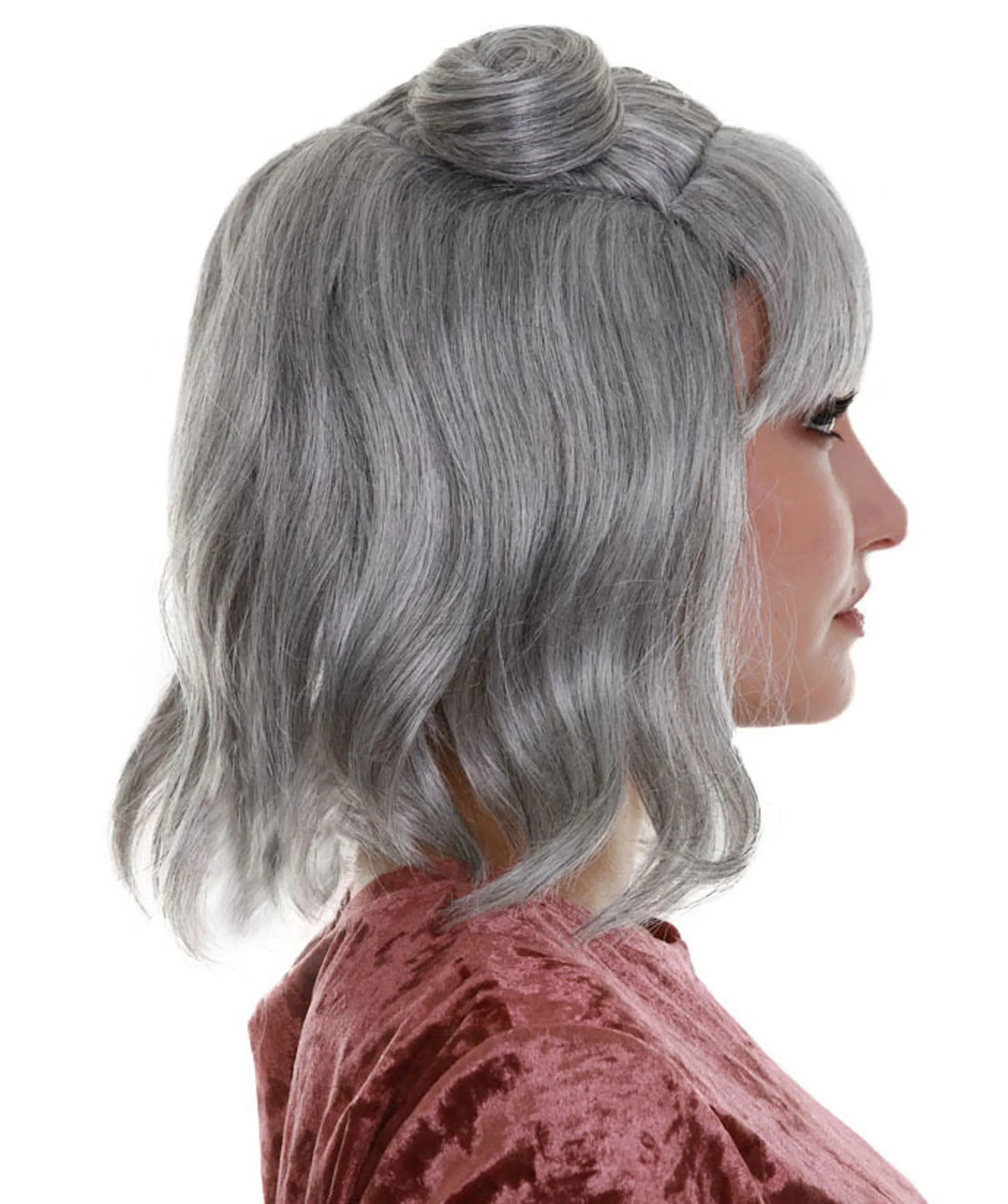 Space Buns | Women's Grey Color Straight Shoulder Length Trendy Space Buns Wig