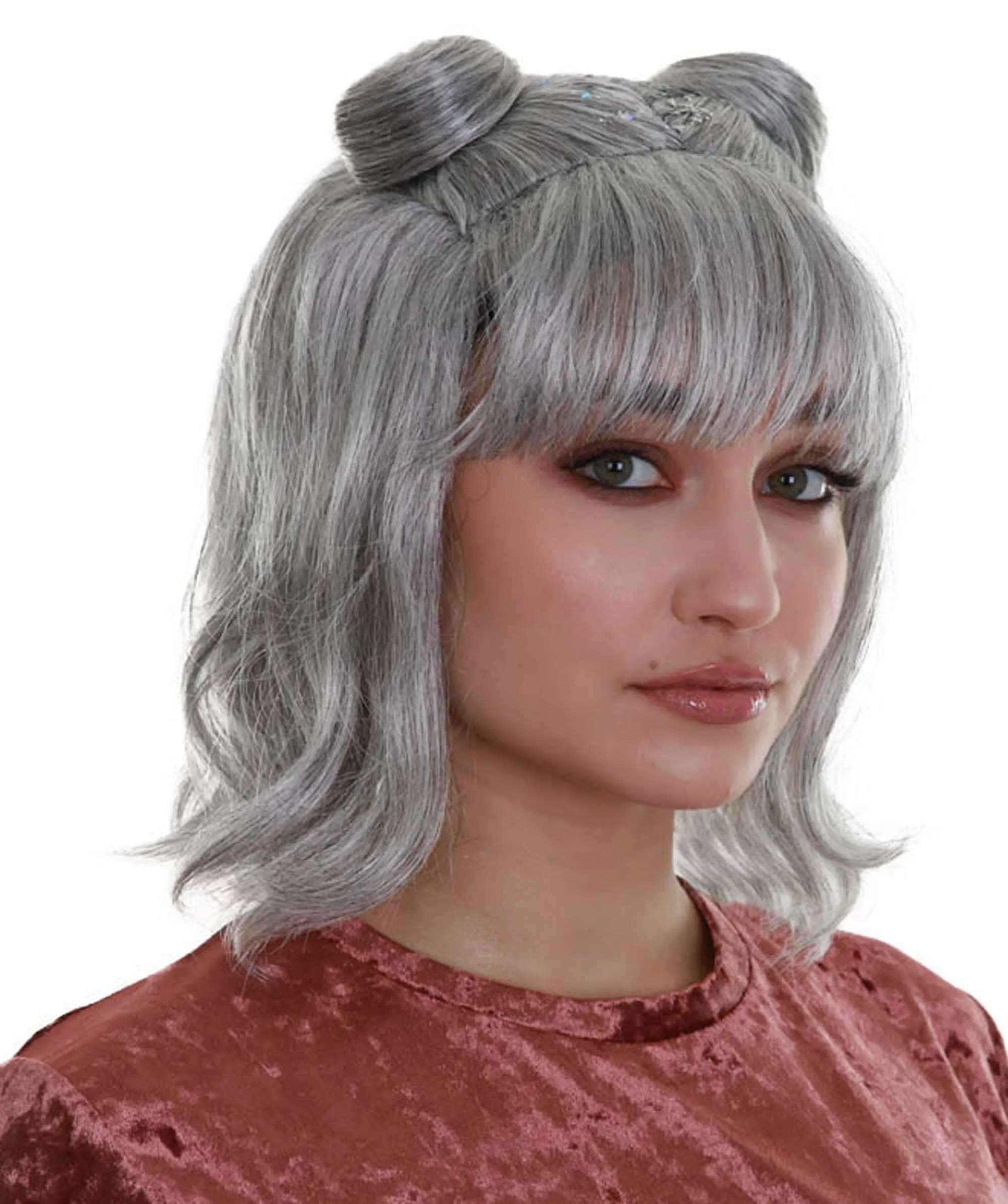 Space Buns | Women's Grey Color Straight Shoulder Length Trendy Space Buns Wig