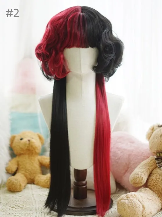 Split Color Waist Length Curly Wig With Full Bangs