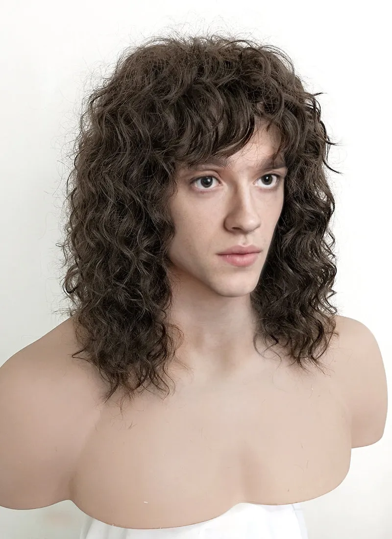 Stranger Things Eddie Munson Brunette Spiral Curly Lace Front Synthetic Men's Wig LF1310A