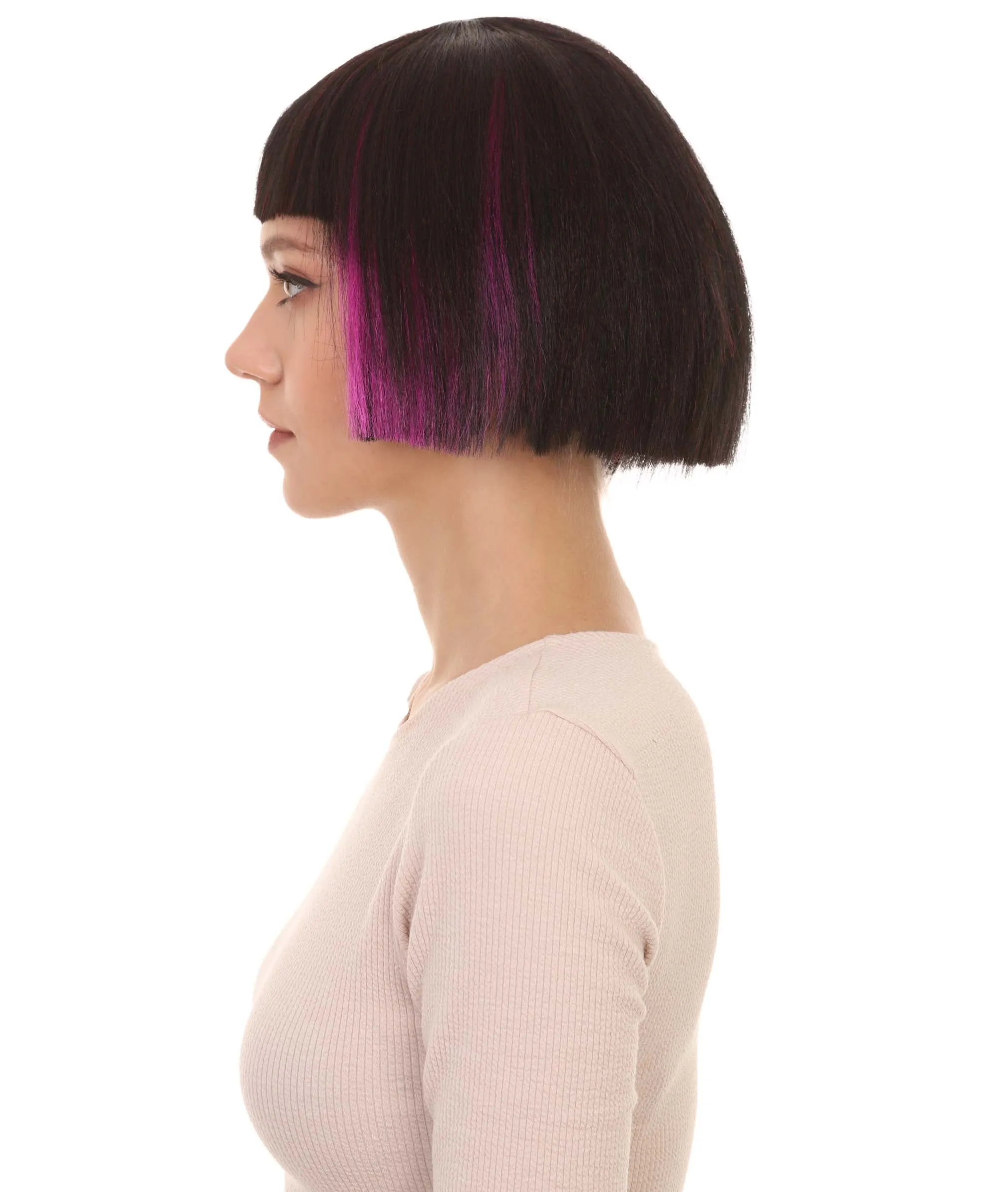 Super Model Black & Purple Bob Womens Wig | Bob Party Ready Fancy Cosplay Halloween Wig | Premium Breathable Capless Cap
