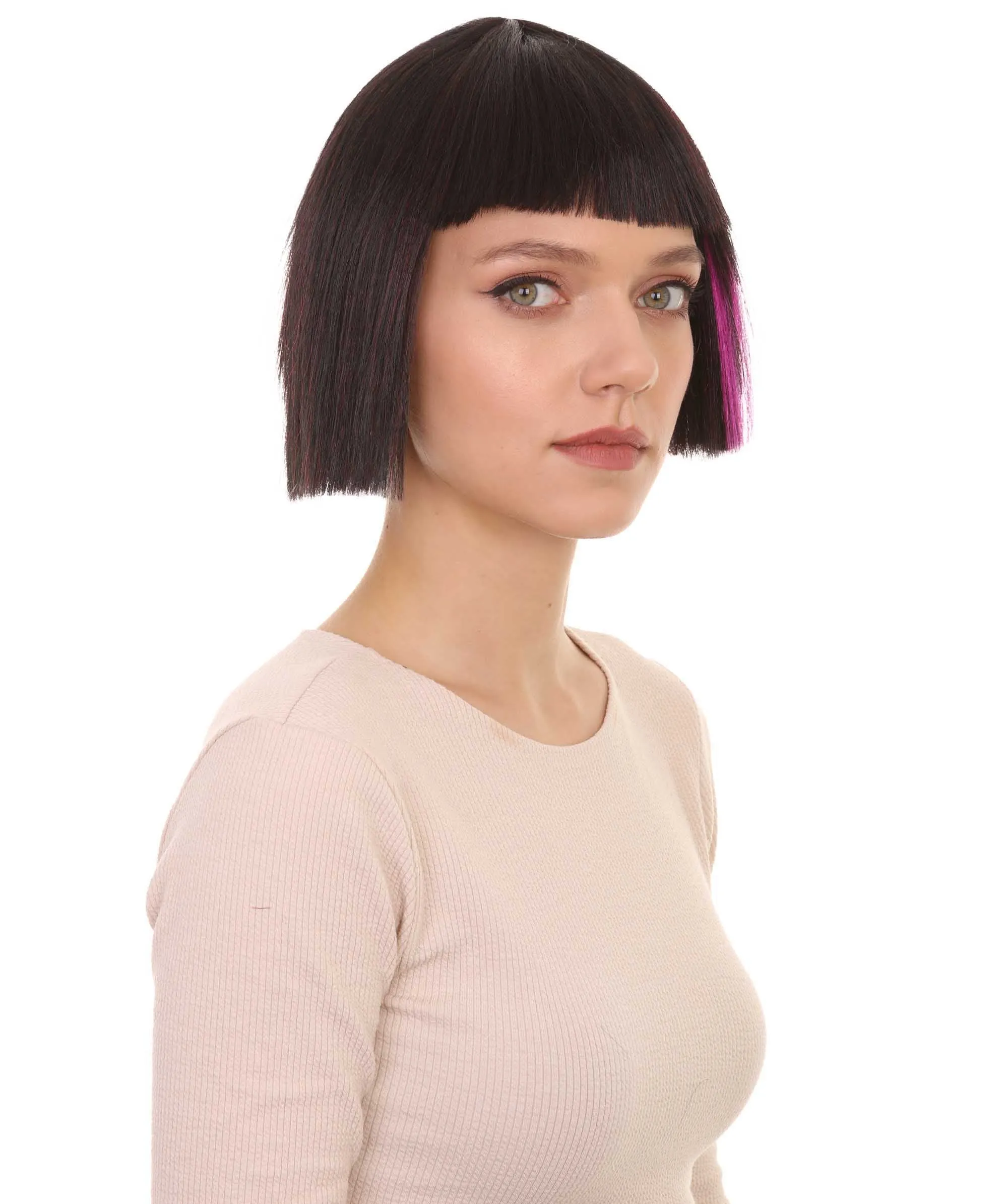 Super Model Black & Purple Bob Womens Wig | Bob Party Ready Fancy Cosplay Halloween Wig | Premium Breathable Capless Cap