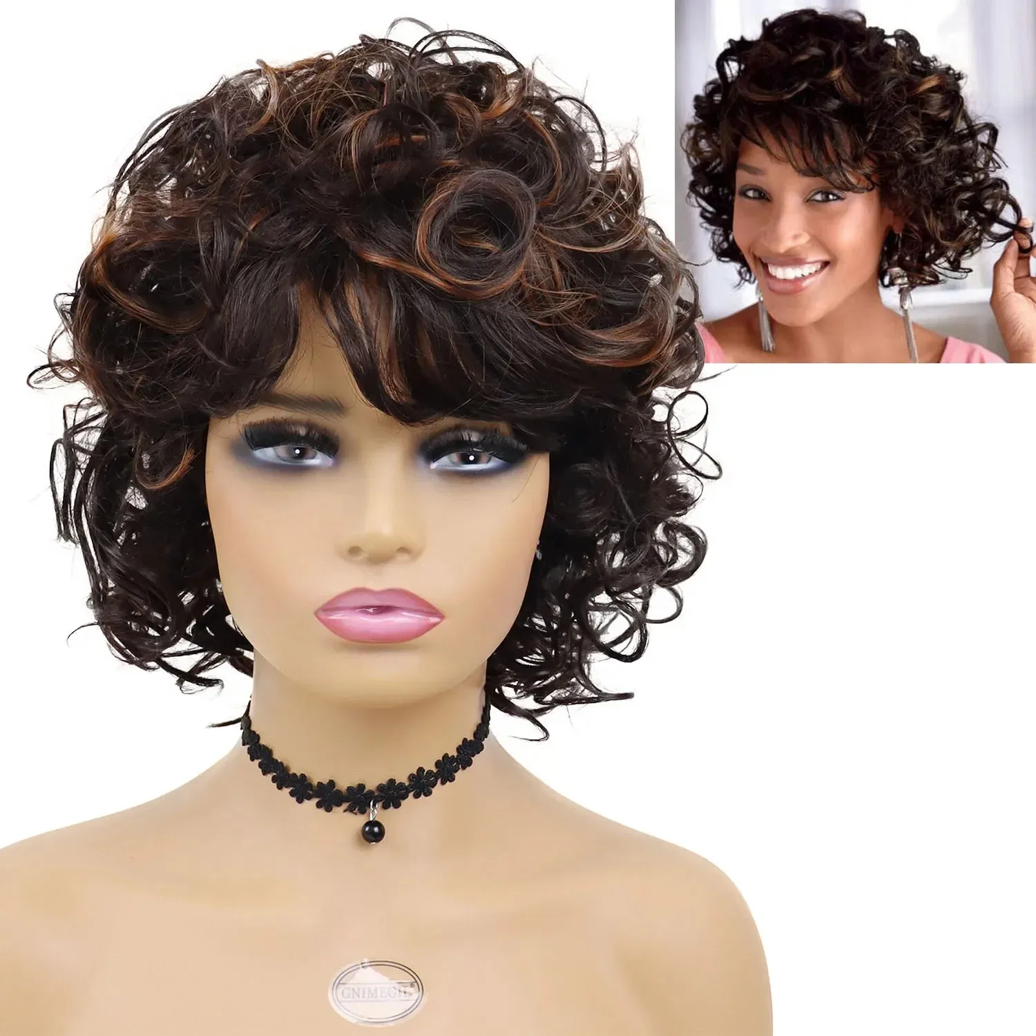 Synthetic Afro Kinky Curly Wigs for Black Women Highlight Wig Bob Brown Wig Curlys African Style Natural African Wig