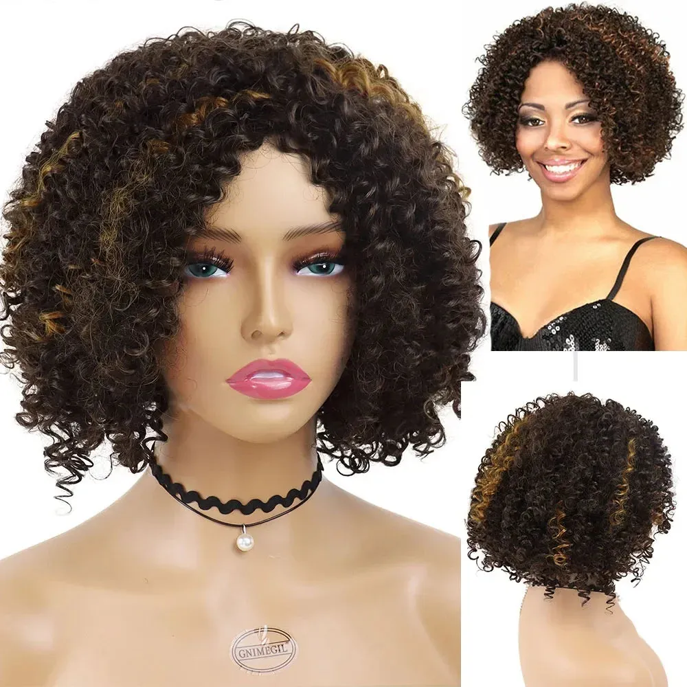 Synthetic Afro Kinky Curly Wigs for Black Women Highlight Wig Bob Brown Wig Curlys African Style Natural African Wig