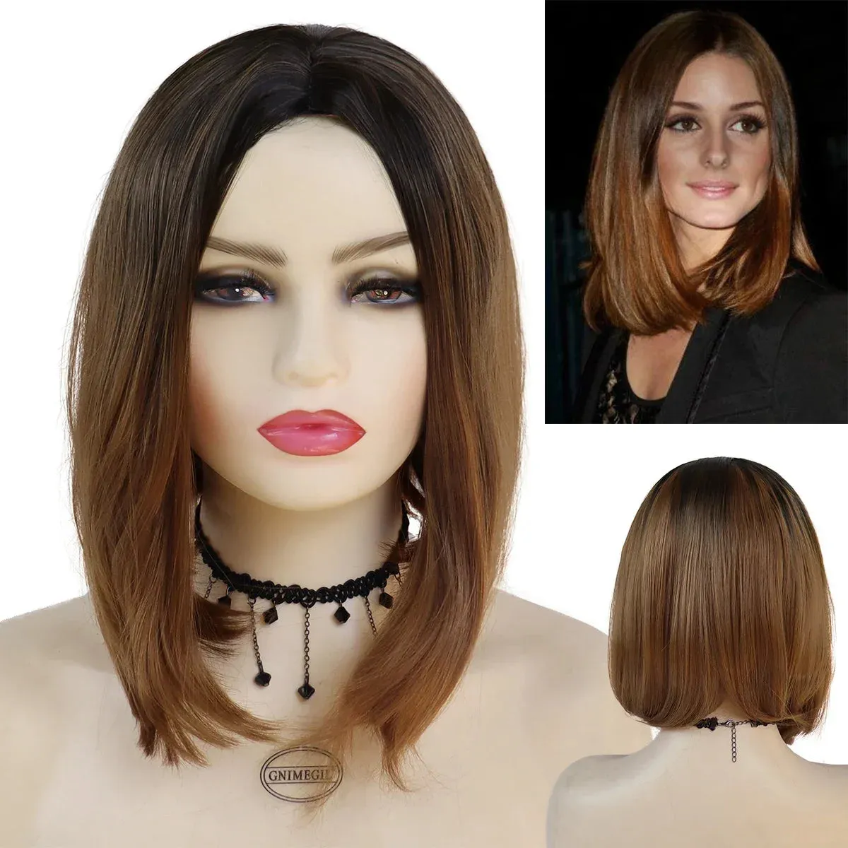 Synthetic Burgundy Wig for Woman Short Bob Wig Haircut Soft Straight Hairstyle Purple Red Ombre Wigs Natural Looking