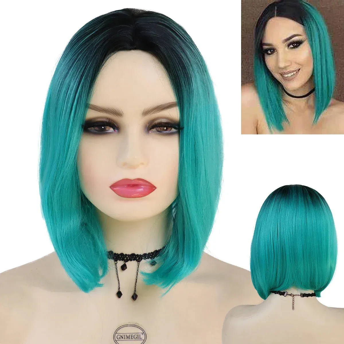 Synthetic Burgundy Wig for Woman Short Bob Wig Haircut Soft Straight Hairstyle Purple Red Ombre Wigs Natural Looking