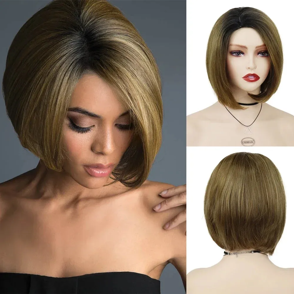 Synthetic Burgundy Wig for Woman Short Bob Wig Haircut Soft Straight Hairstyle Purple Red Ombre Wigs Natural Looking