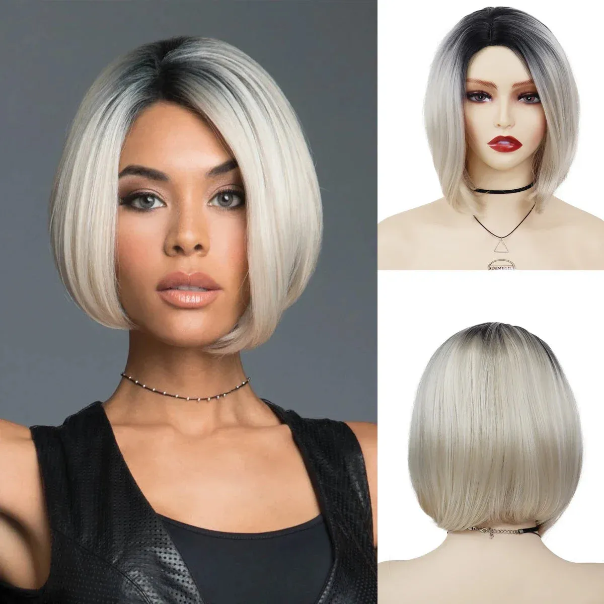 Synthetic Burgundy Wig for Woman Short Bob Wig Haircut Soft Straight Hairstyle Purple Red Ombre Wigs Natural Looking