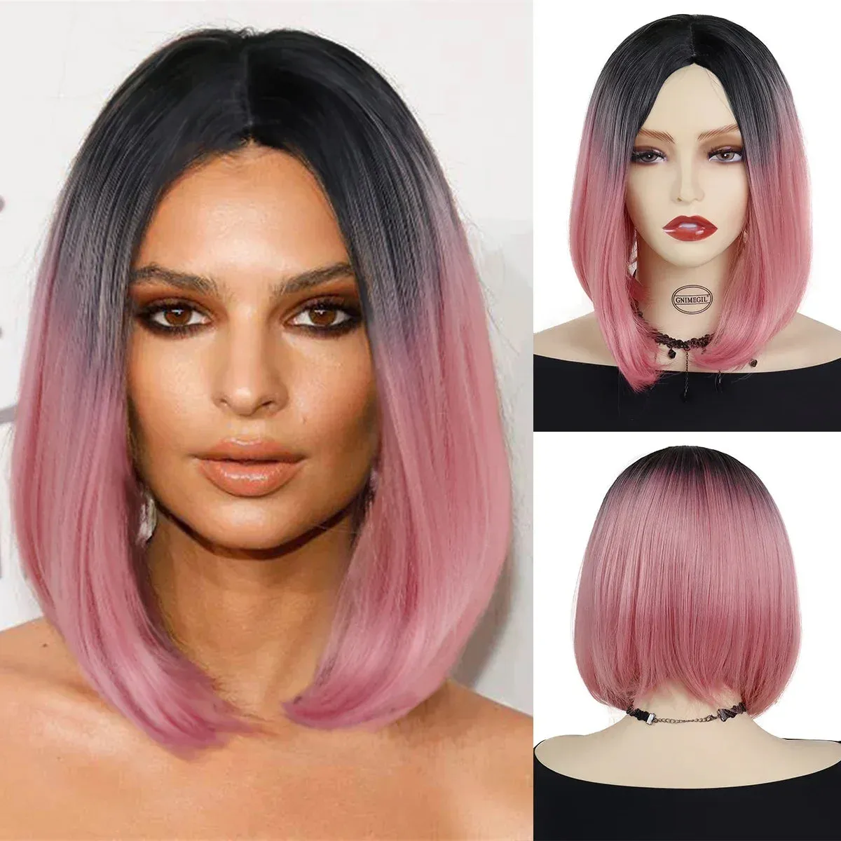Synthetic Burgundy Wig for Woman Short Bob Wig Haircut Soft Straight Hairstyle Purple Red Ombre Wigs Natural Looking