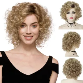 Synthetic Curly Wigs for Women Short Blonde Wig Wtih Bangs Sand Grease Wig Ombre Wigs Halloween Costume Wig Cosplay
